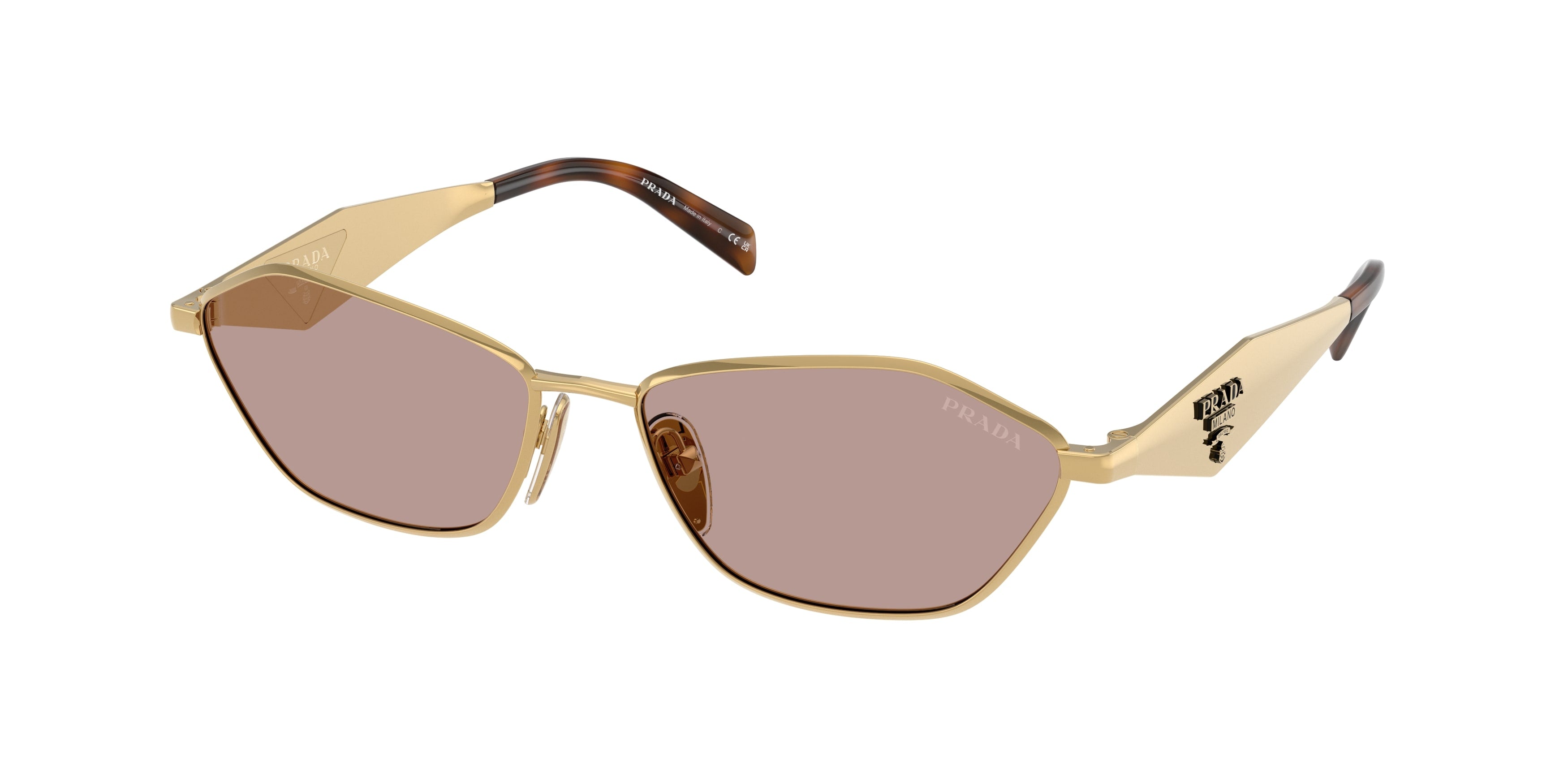 Prada Donna Prada PR D50S 5AK20I Occhiali da sole Metallo Oro Marrone Geometrica Normale Prada Donna Prada PR D50S 5AK20I Occhiali da sole Metallo Oro Marrone Geometrica Normale