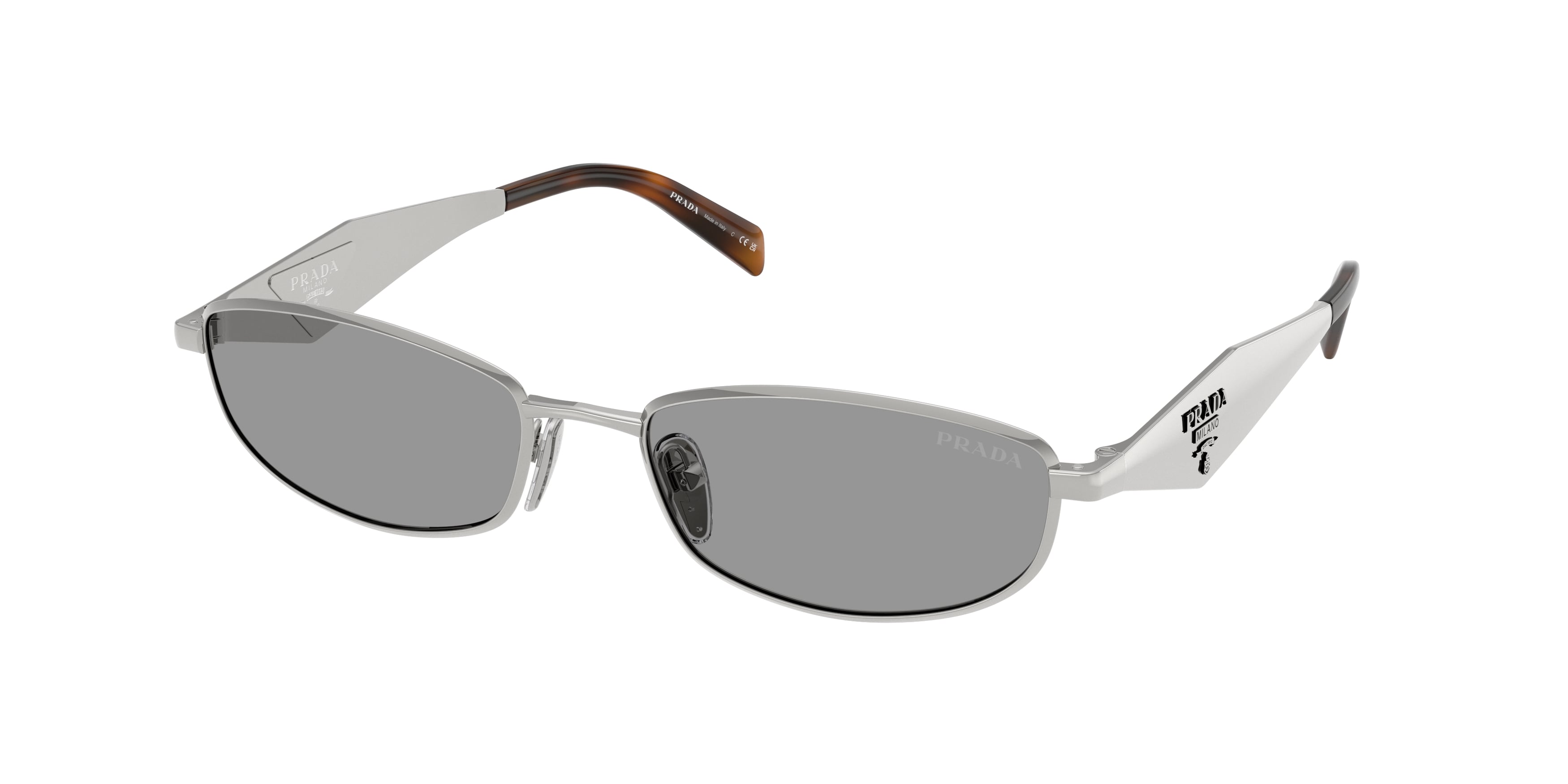 Prada Donna Prada PR D51S 1BC50Q Occhiali da sole Metallo Argento Grigio Rotonda Normale