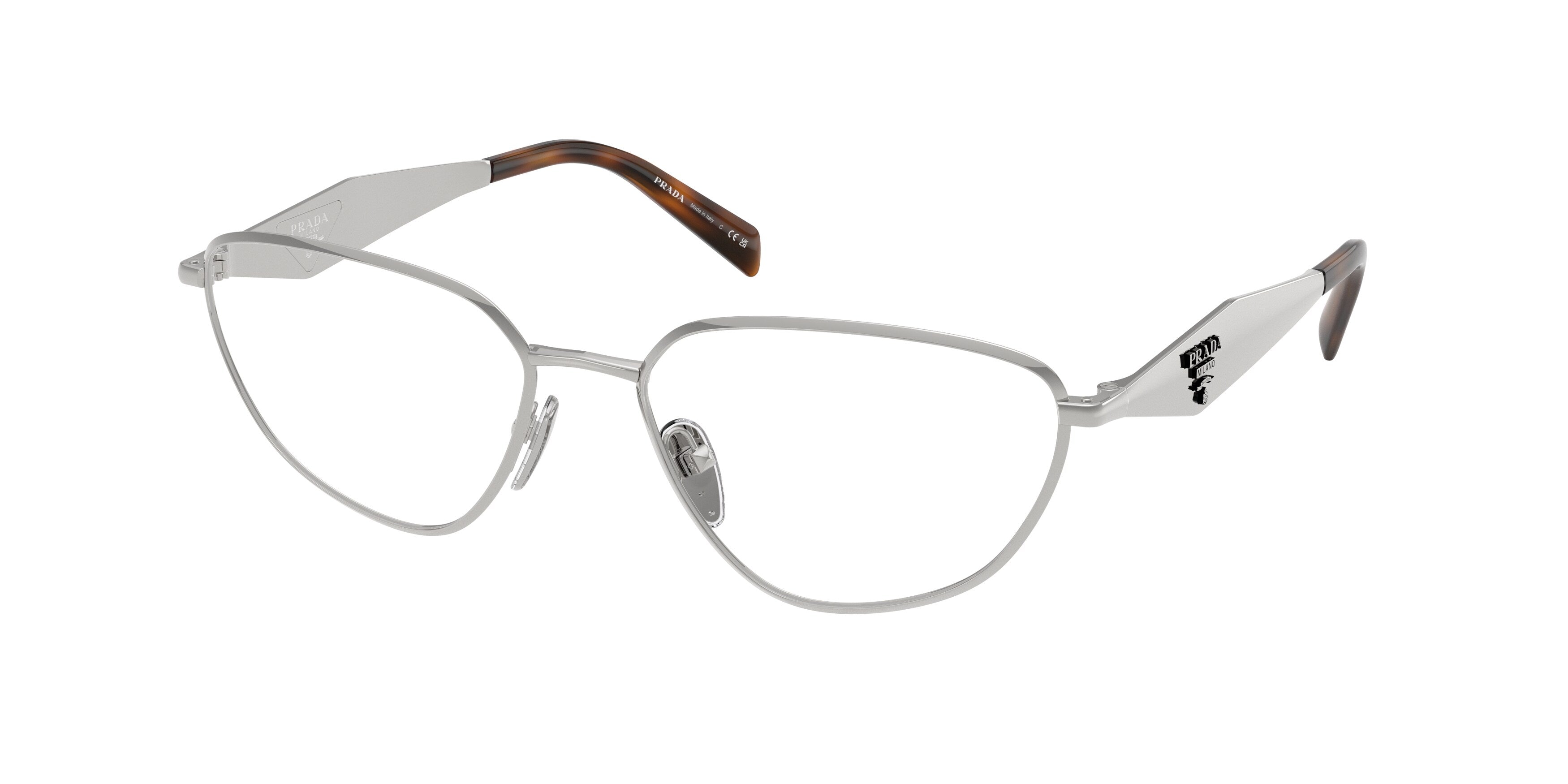 Prada Donna Prada PR D52V 1BC1O1 Montature da vista Metallo Argento Trasparente Geometrica Normale