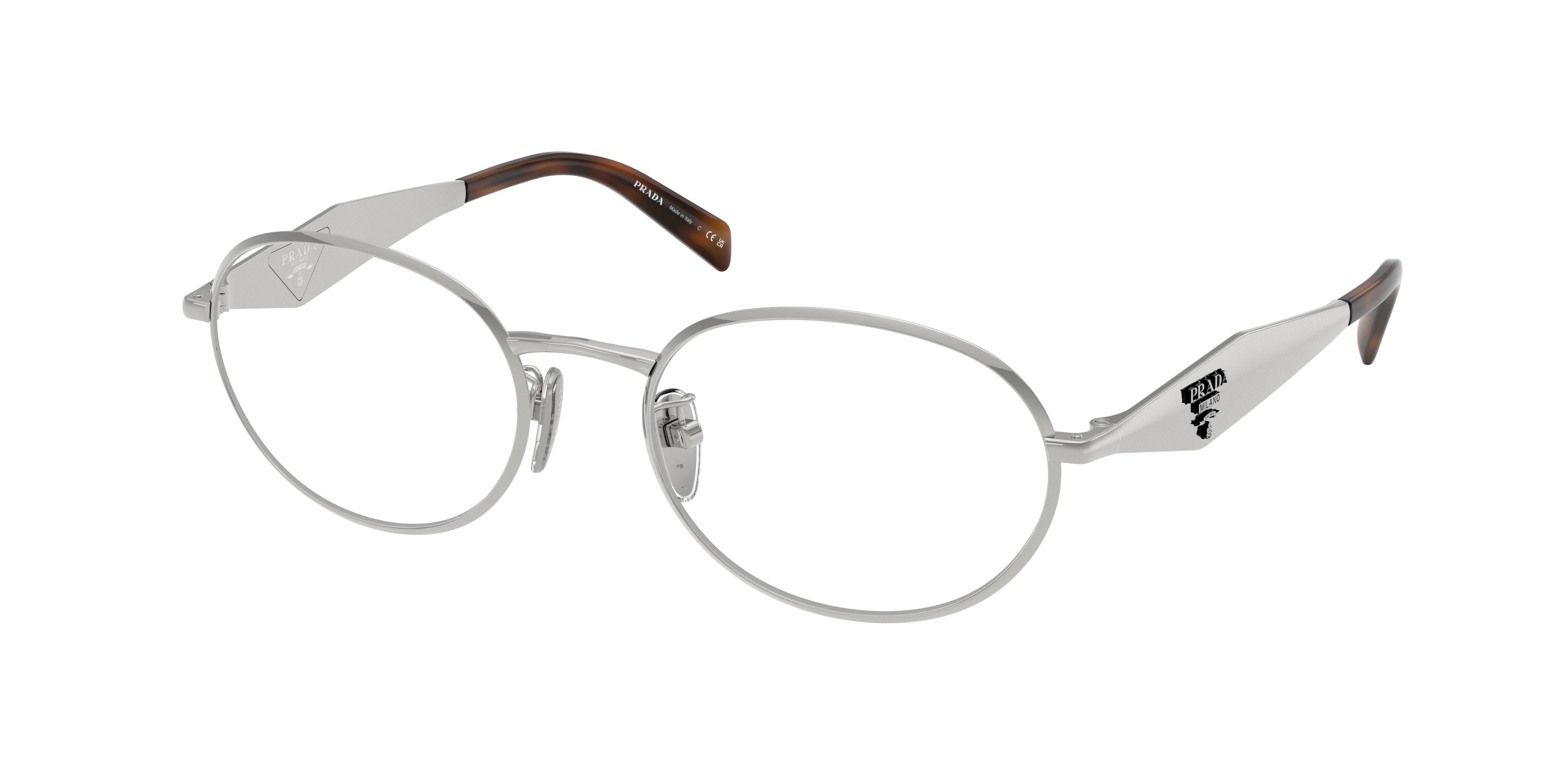 Prada Donna Prada PR D53VD 1BC1O1 Montature da vista Metallo Argento Trasparente Rotonda Normale