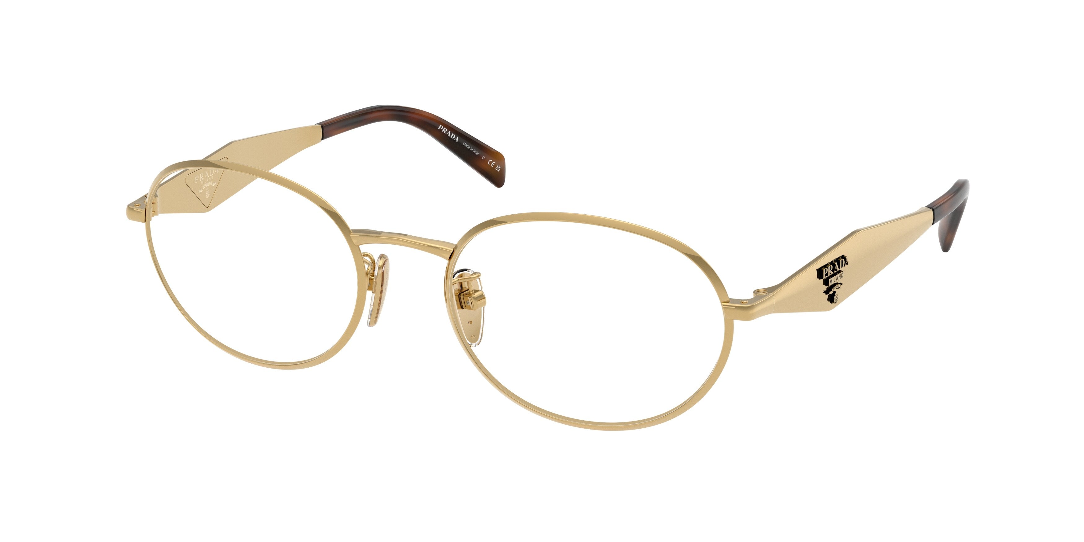 Prada Donna Prada PR D53VD 5AK1O1 Montature da vista Metallo Oro Trasparente Rotonda Normale Prada Donna Prada PR D53VD 5AK1O1 Montature da vista Metallo Oro Trasparente Rotonda Normale