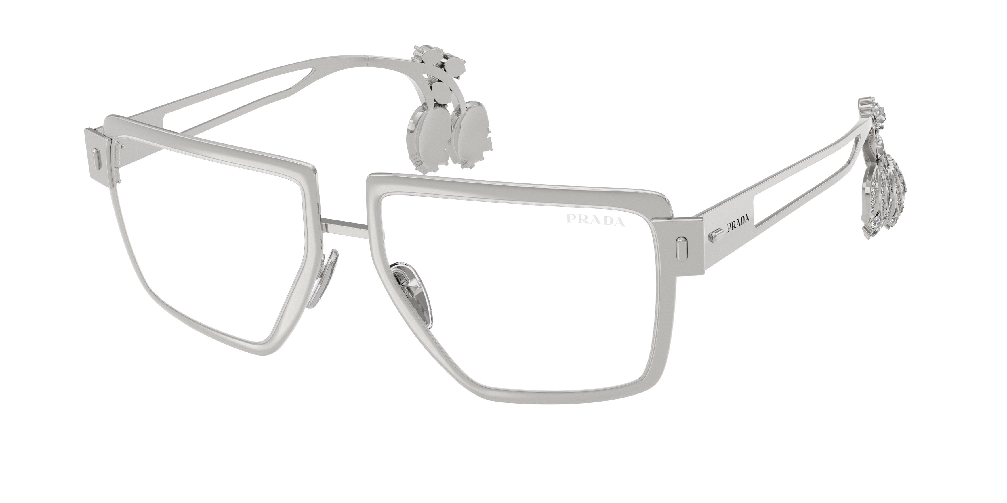 Prada Donna Prada PR D56S 1BC10W Occhiali da sole Metallo Argento Trasparente Squadrata Normale Prada Donna Prada PR D56S 1BC10W Occhiali da sole Metallo Argento Trasparente Squadrata Normale