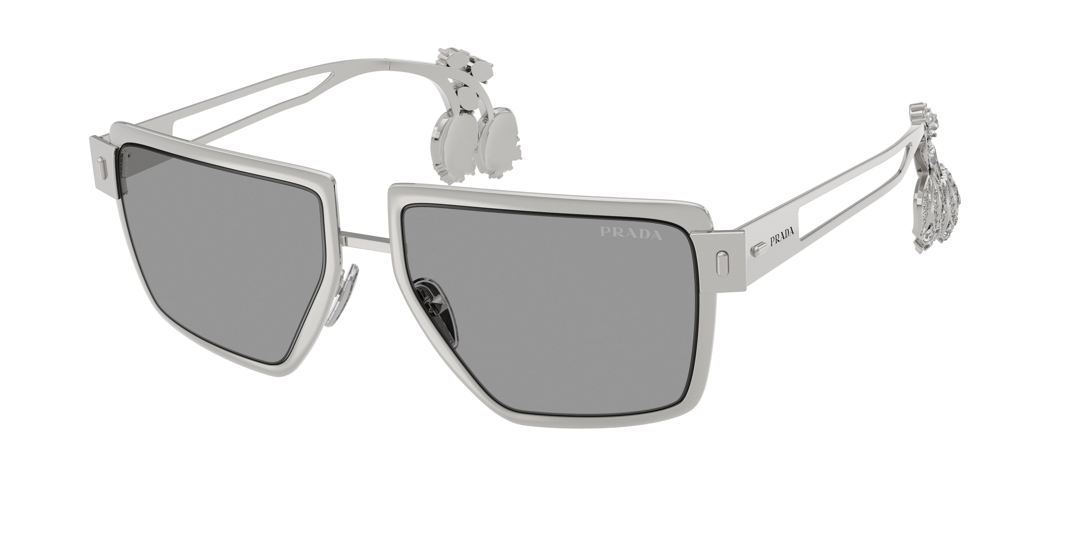 Prada Donna Prada PR D56S 1BC50Q Occhiali da sole Metallo Argento Grigio Squadrata Normale