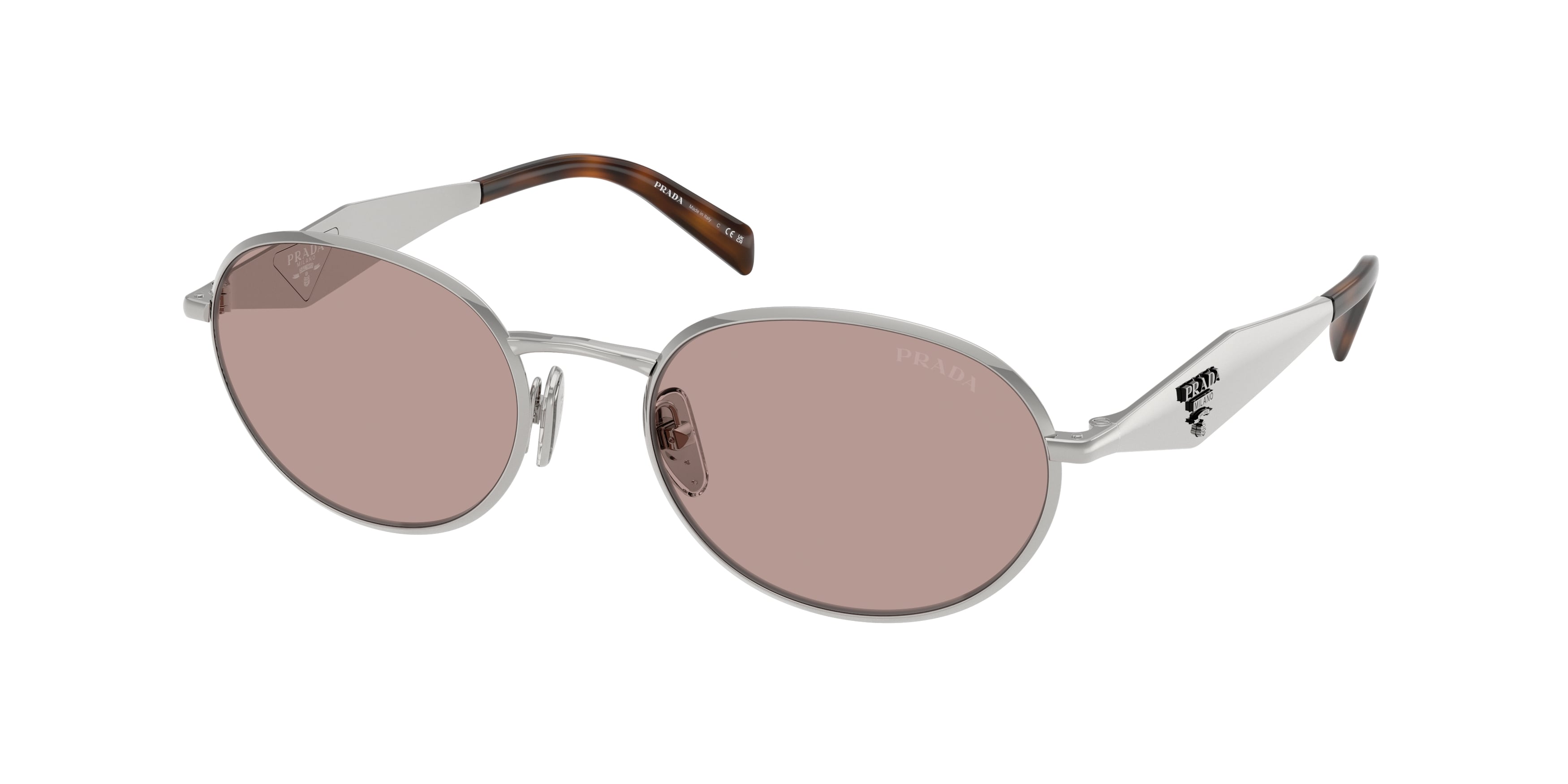 Prada Donna Prada PR D57S 1BC20I Occhiali da sole Metallo Argento Marrone Rotonda Normale Prada Donna Prada PR D57S 1BC20I Occhiali da sole Metallo Argento Marrone Rotonda Normale