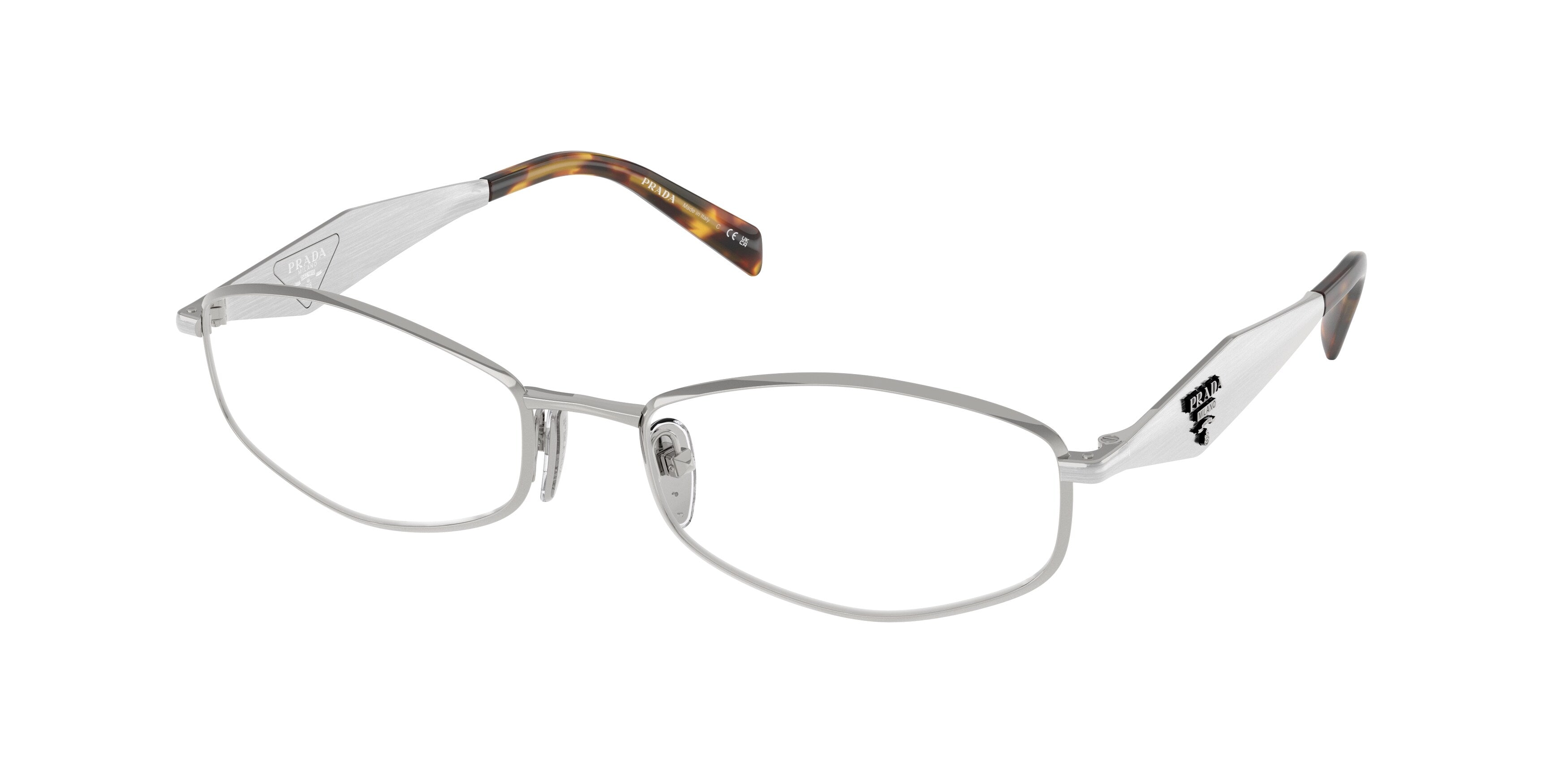 Prada Donna Prada PR D58V 1BC1O1 Montature da vista Metallo Argento Trasparente Rotonda Normale