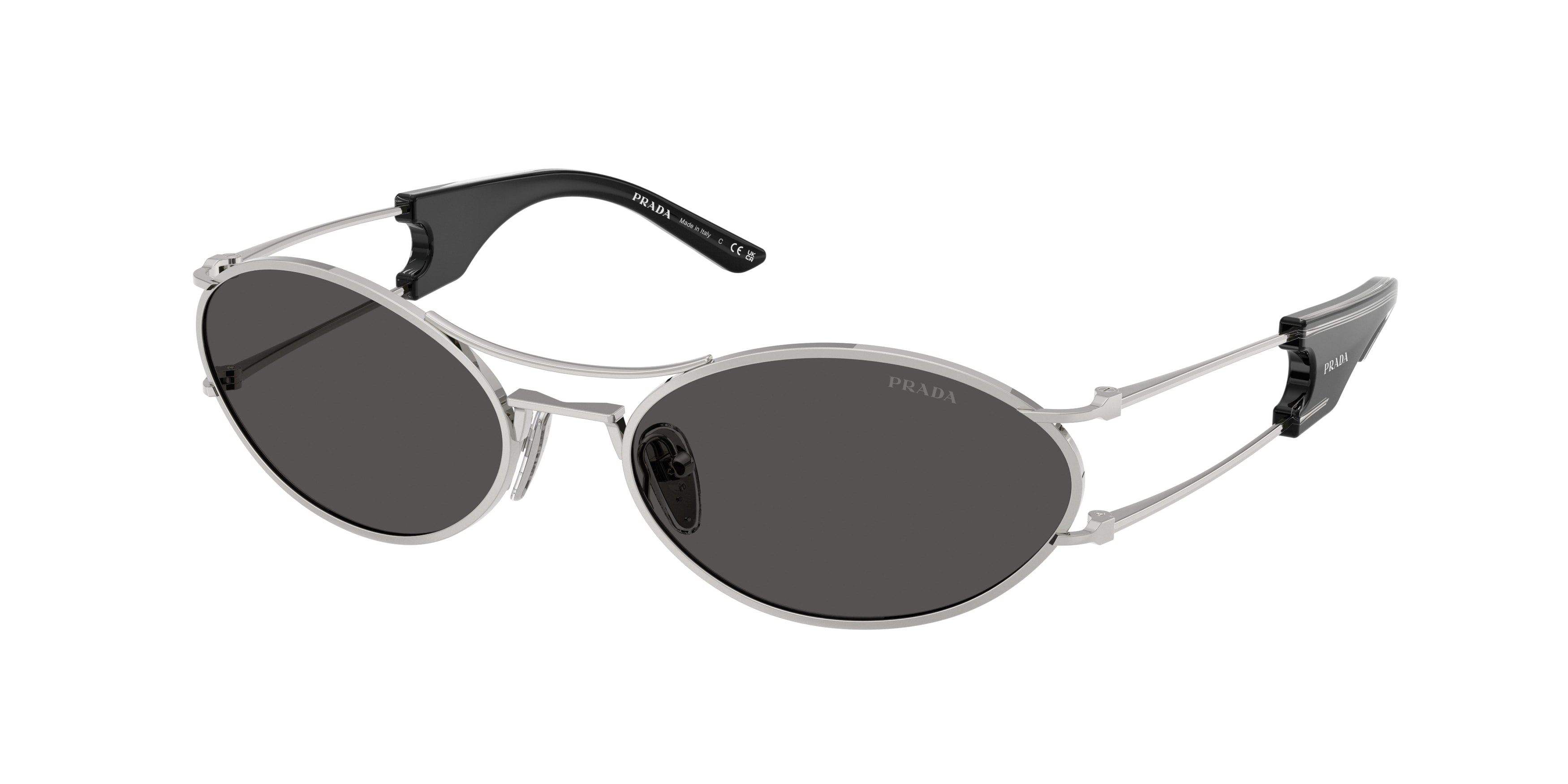 Prada Donna Prada PR D61S 1BC08Z Occhiali da sole Metallo Argento Grigio Rotonda Normale Prada Donna Prada PR D61S 1BC08Z Occhiali da sole Metallo Argento Grigio Rotonda Normale