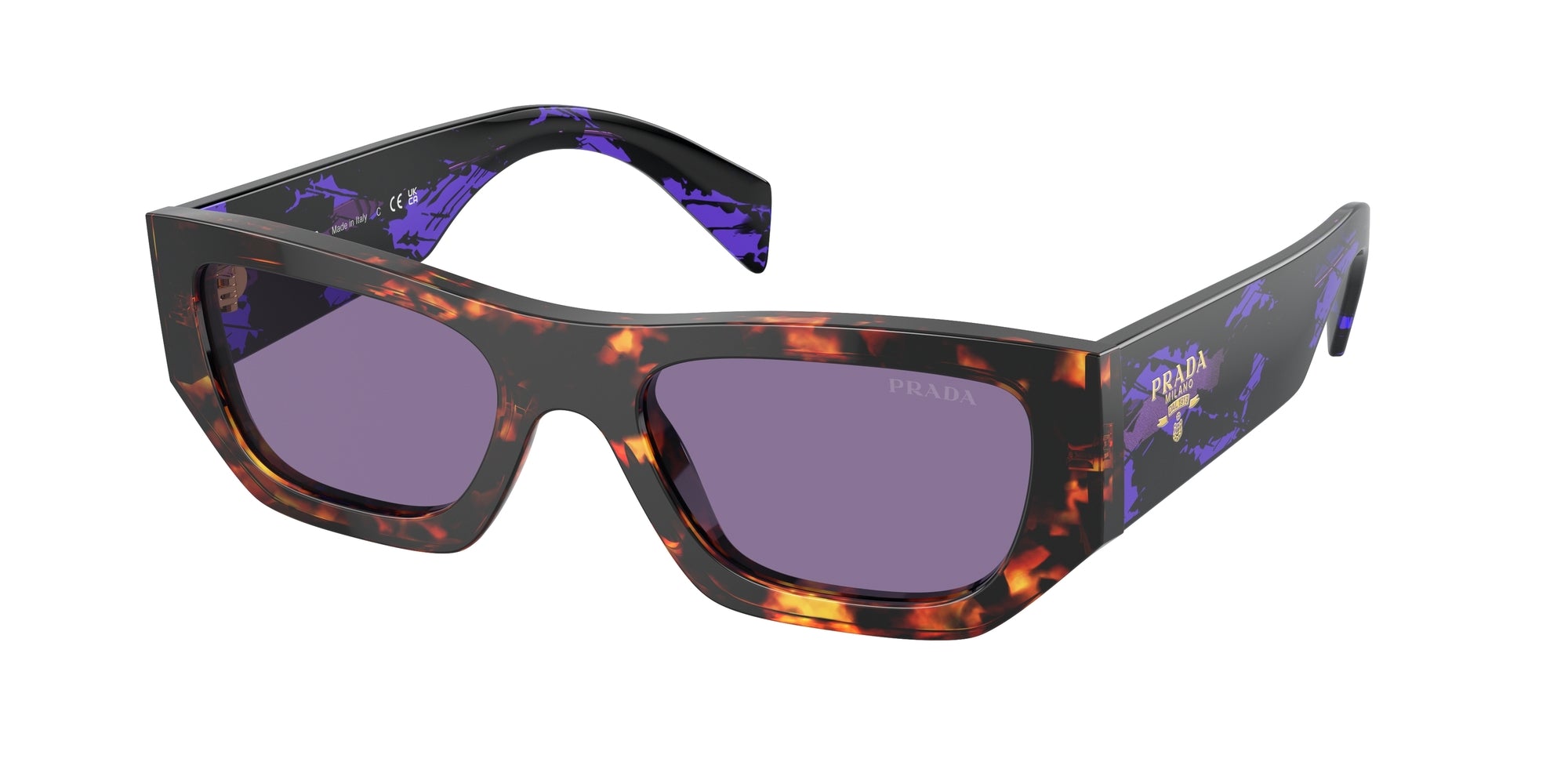 Prada Unisex Prada PR A01S 14O50B Occhiali da sole Acetato Tartaruga Viola Pillow Normale Specchiato
