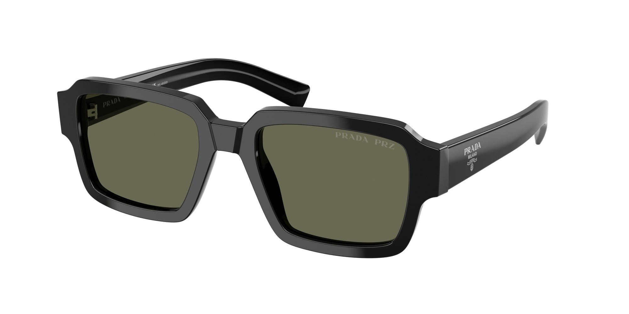 Prada Uomo Prada PR 02ZS 1AB03R Occhiali da sole Acetato Nero Verde Squadrata Polarizzata