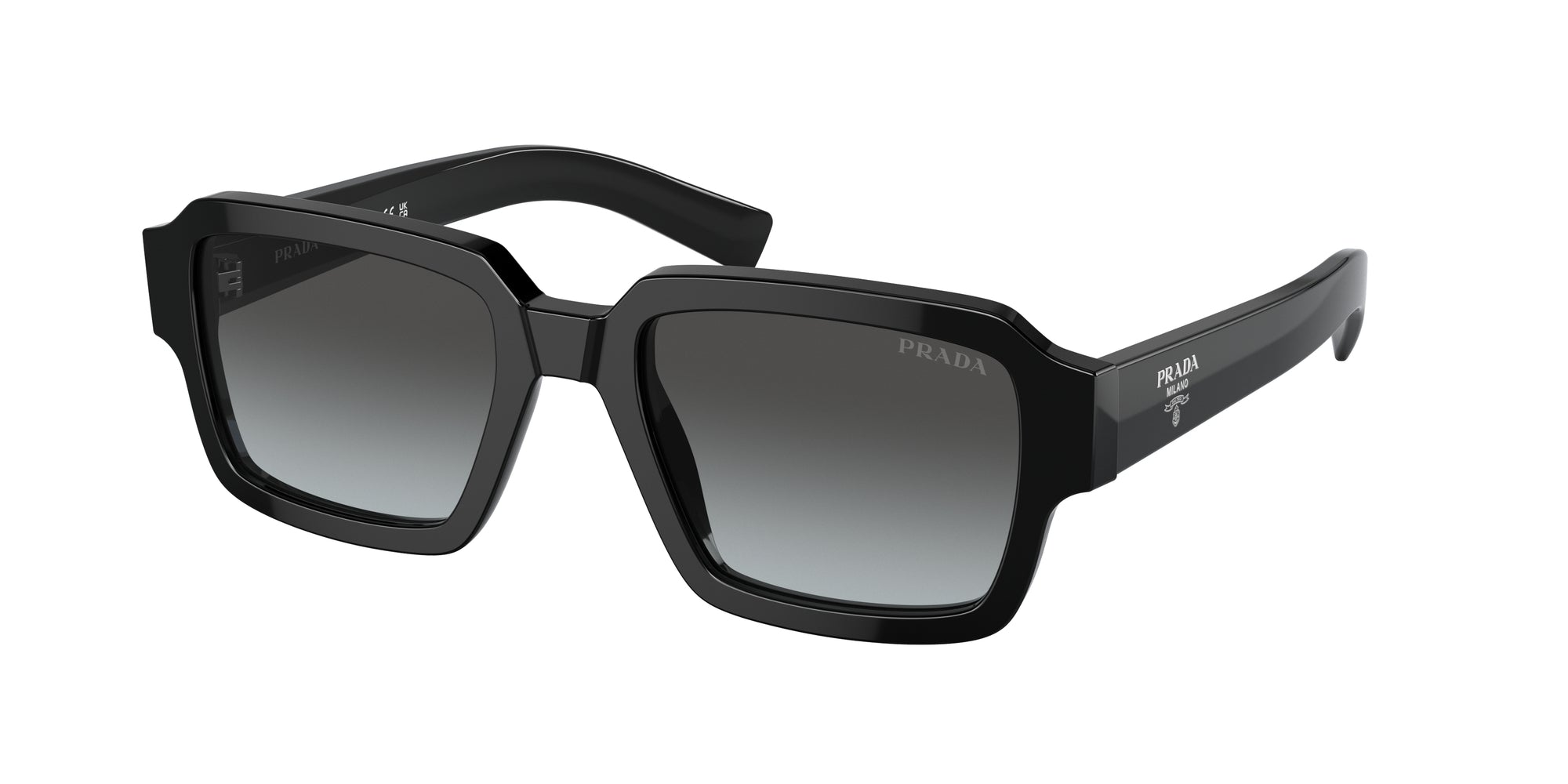 Prada Uomo Prada PR 02ZS 1AB06T Occhiali da sole Acetato Nero Grigio Squadrata Normale Sfumato