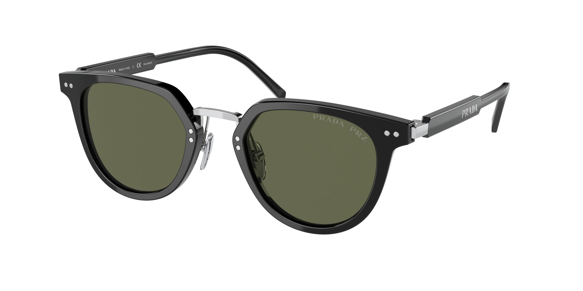 Prada Uomo Prada PR 17YS 1AB03R Occhiali da sole Acetato Nero Verde Pantos Polarizzata
