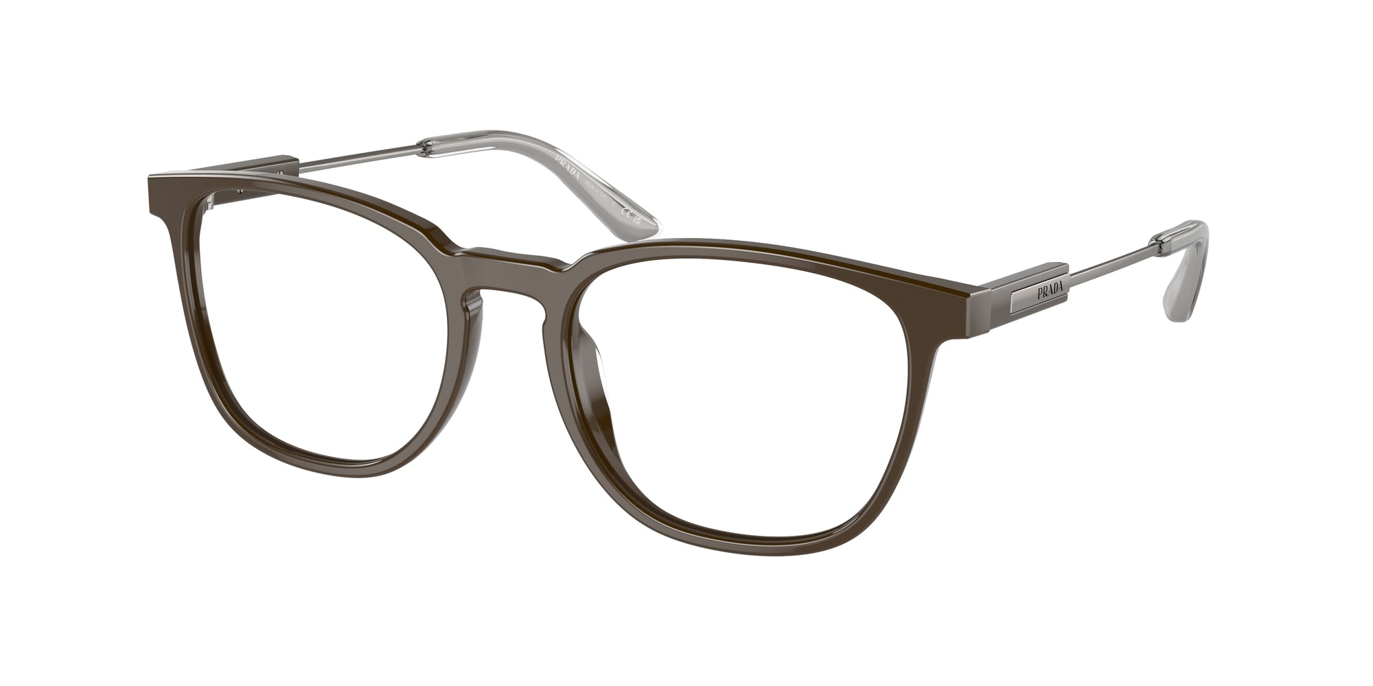 Prada Uomo Prada PR 19ZV 11J1O1 Montature da vista Acetato Marrone Trasparente Pillow Normale