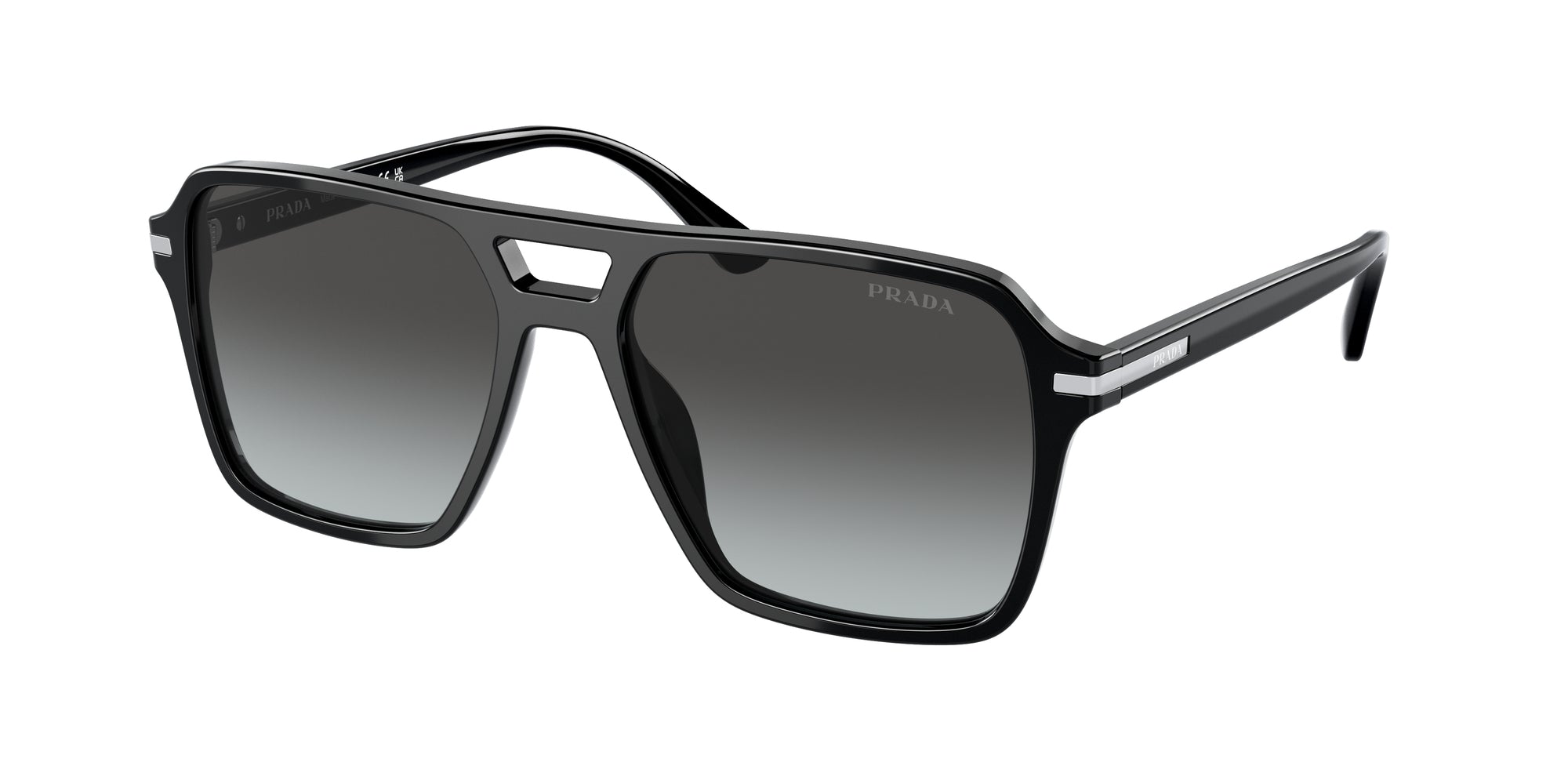 Prada Uomo Prada PR 20YS 1AB06T Occhiali da sole Acetato Nero Grigio Pilot Normale Sfumato