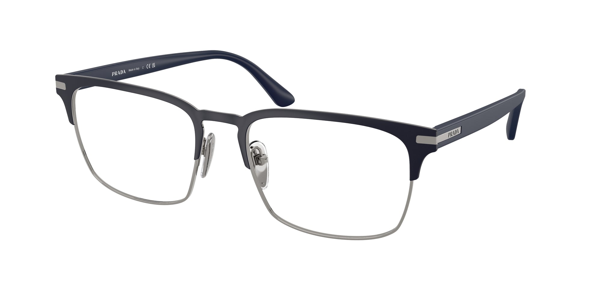 Prada Uomo Prada PR 58ZV 02N1O1 Montature da vista Acciaio Blu Squadrata Normale Prada Uomo Prada PR 58ZV 02N1O1 Montature da vista Acciaio Blu Squadrata Normale