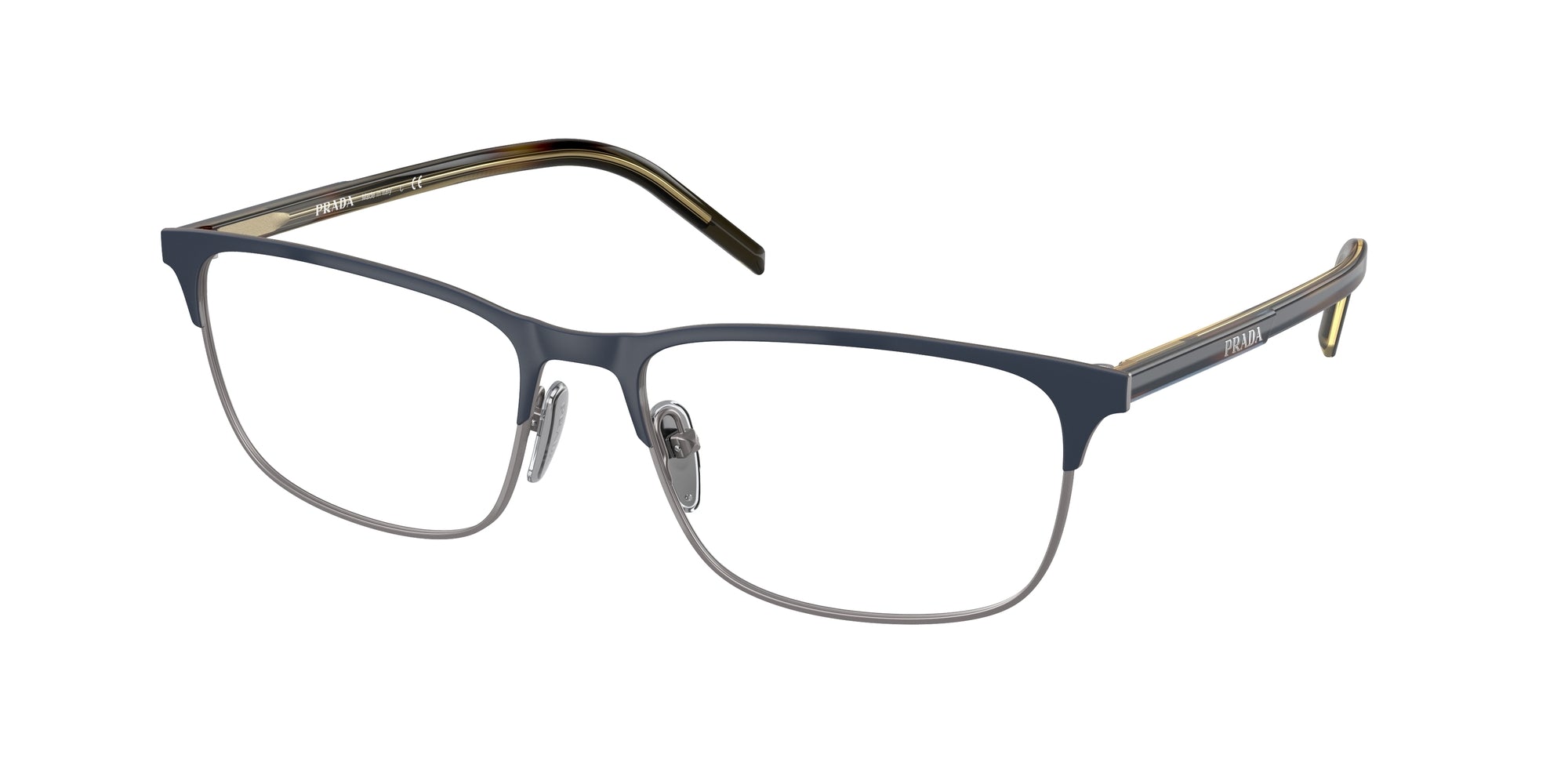 Prada Uomo Prada PR 66YV 02N1O1 Montature da vista Metallo Blu Trasparente Pillow Normale