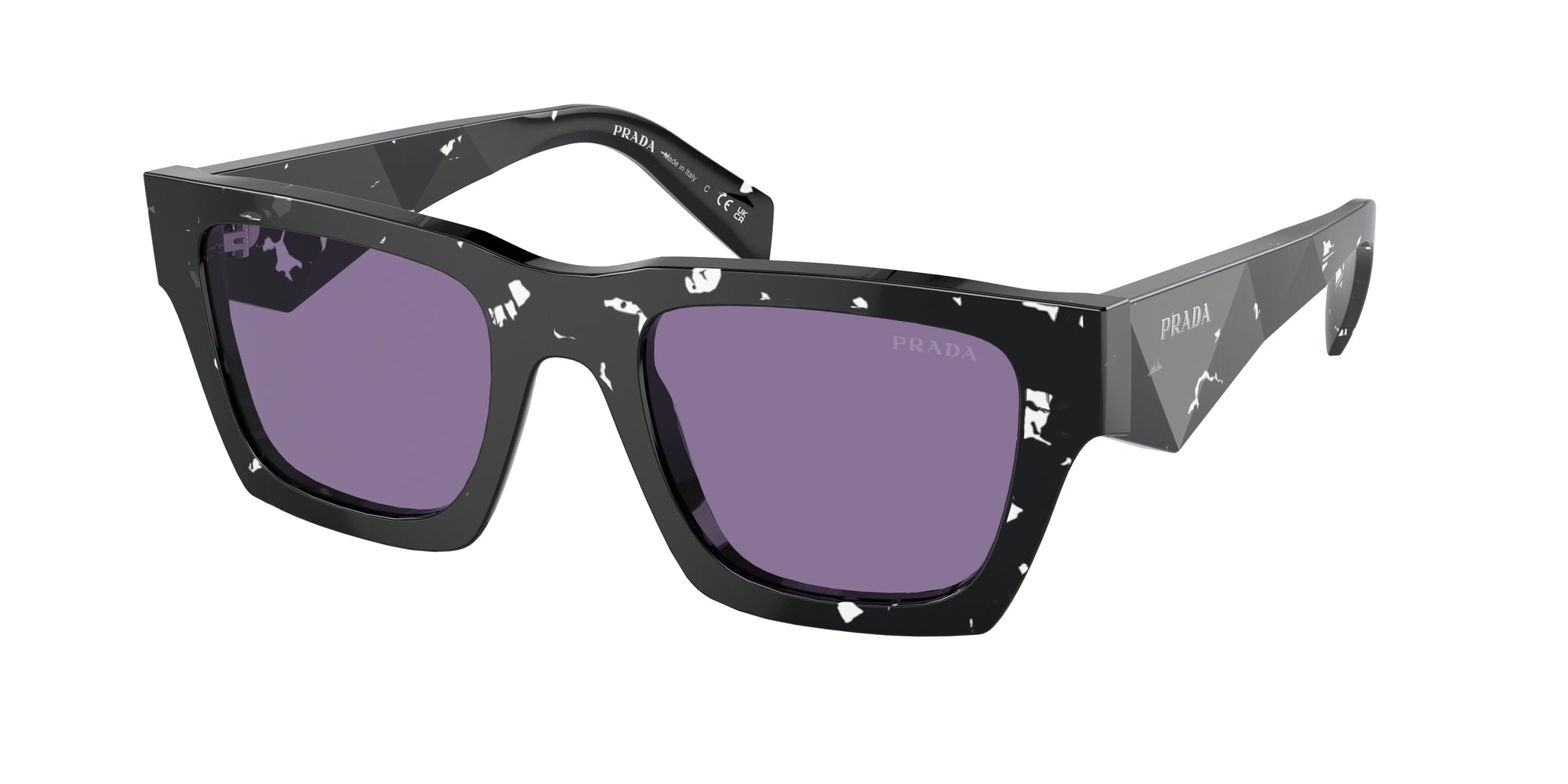 Prada Uomo Prada PR A06S 15O50B Occhiali da sole Acetato Nero Viola Pillow Normale