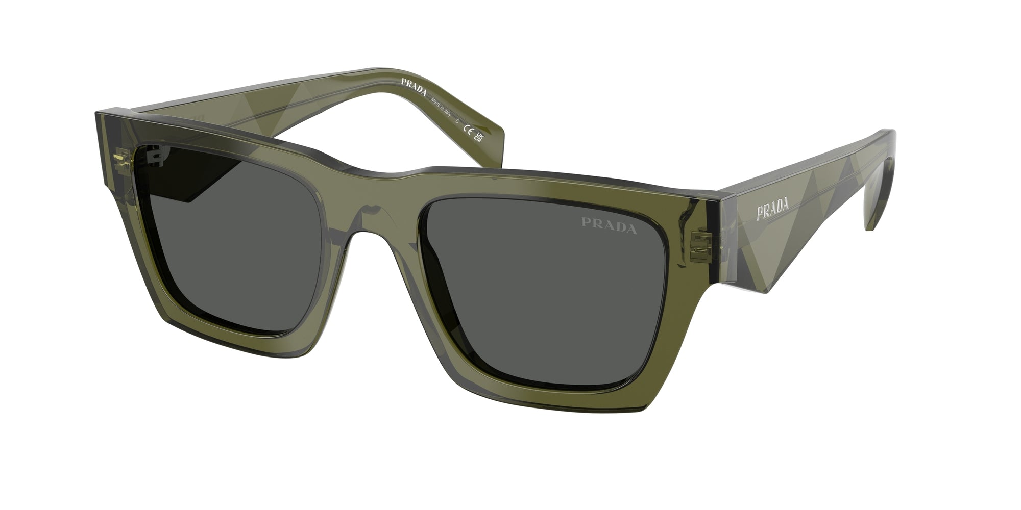Prada Uomo Prada PR A06S 25A40L Occhiali da sole Acetato Verde Grigio Pillow Normale