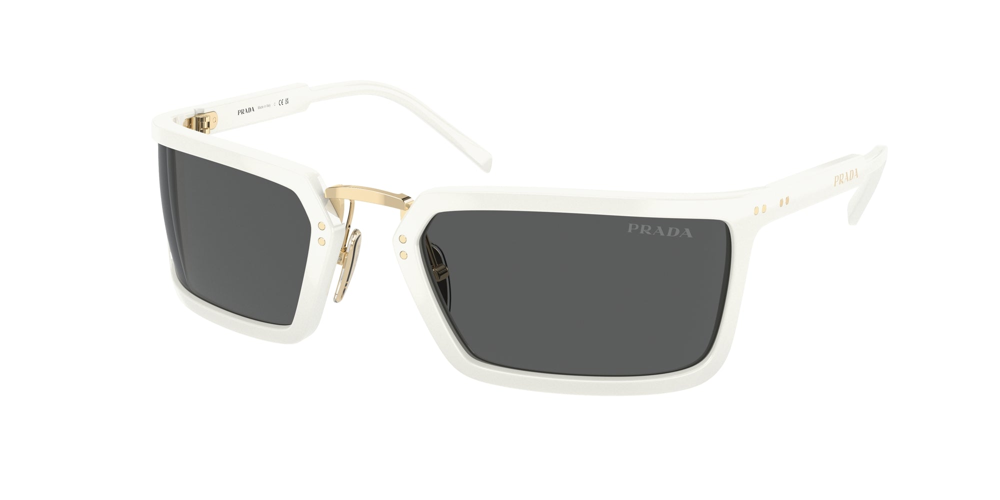 Prada Uomo Prada PR A11S 4615S0 Occhiali da sole Acetato Bianco Grigio Geometrica Normale