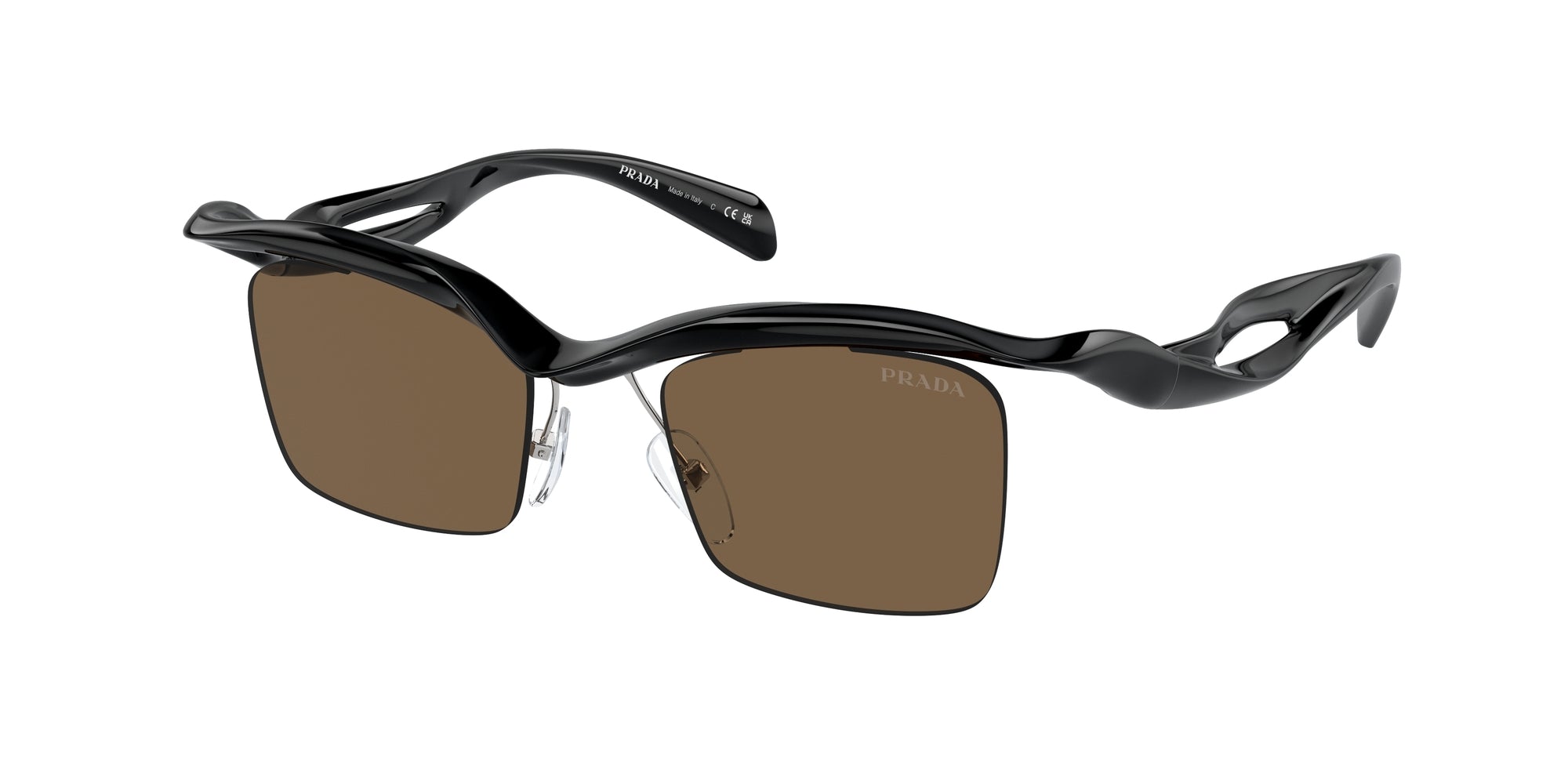 Prada Uomo Prada PR A15S 1AB8C1 Occhiali da sole Nylon Nero Marrone Squadrata Normale