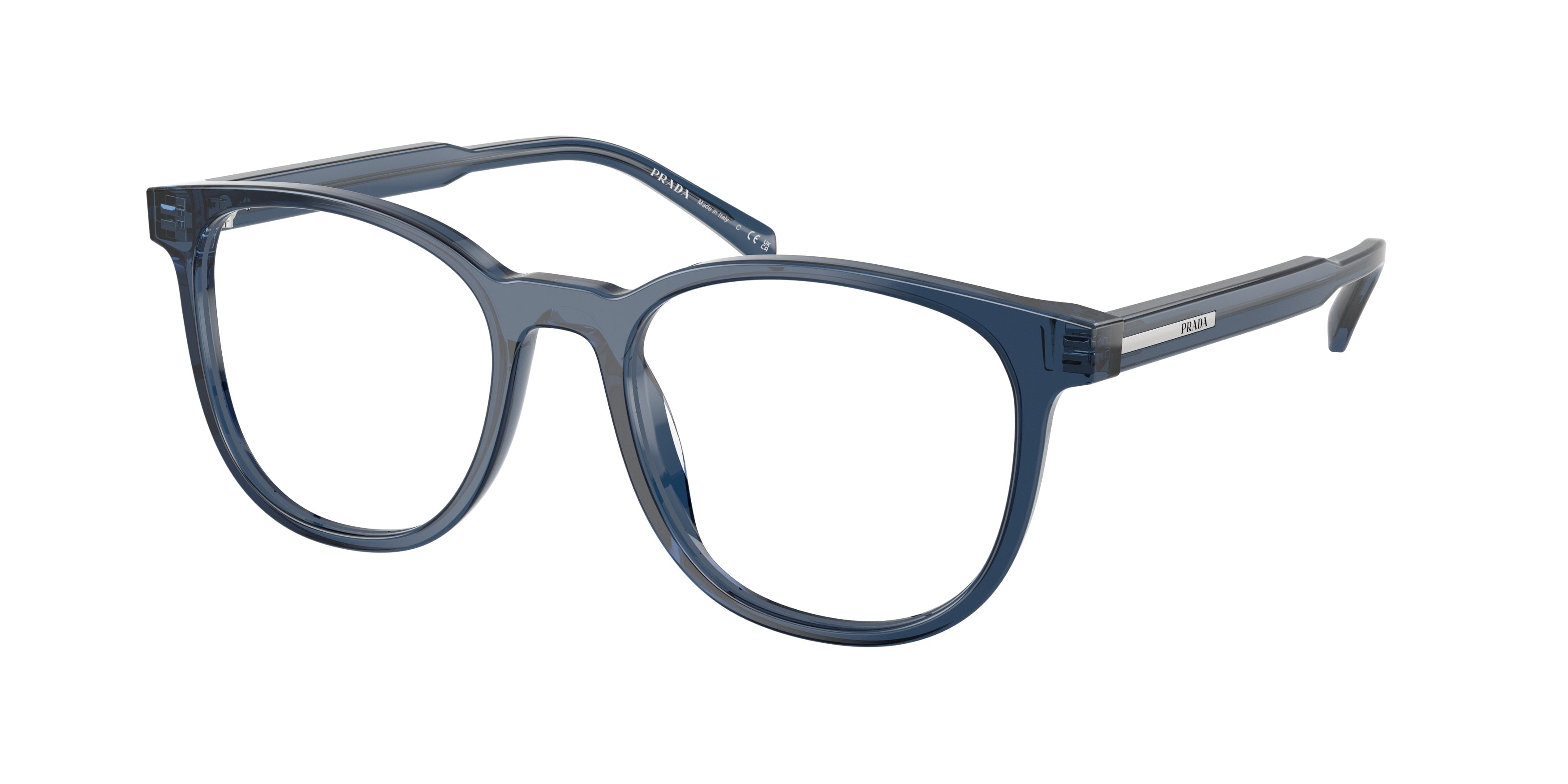 Prada Uomo Prada PR A15V 08Q1O1 Montature da vista Acetato Blu Trasparente Pantos Normale
