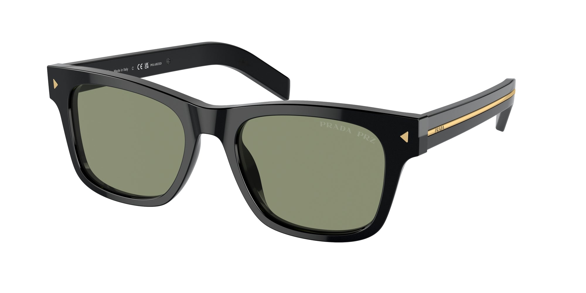 Prada Uomo Prada PR A17S 16K20G Occhiali da sole Acetato Nero Verde Squadrata Polarizzata Prada Uomo Prada PR A17S 16K20G Occhiali da sole Acetato Nero Verde Squadrata Polarizzata