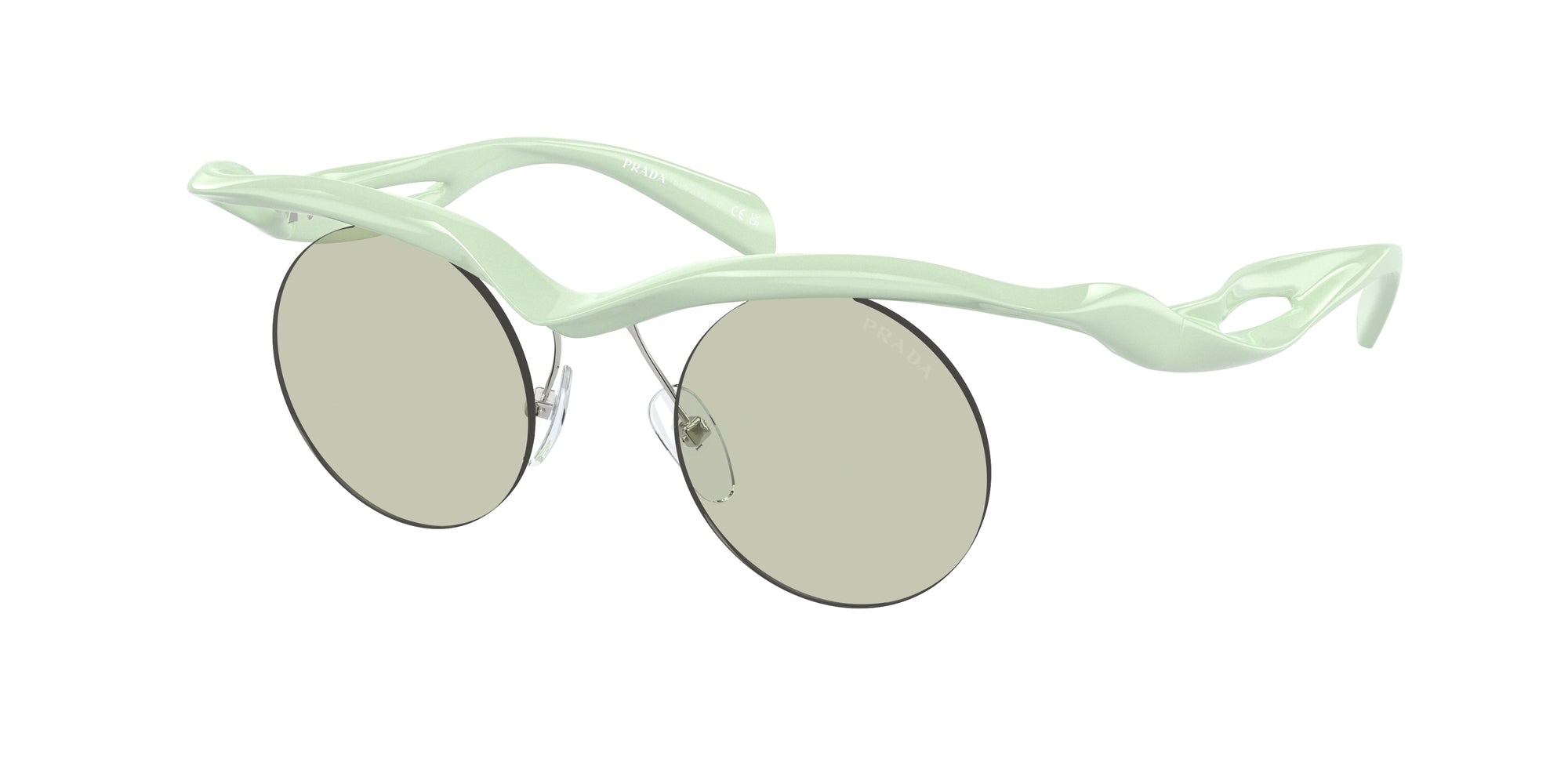 Prada Uomo Prada PR A18S 17Q4R0 Occhiali da sole Iniettato Verde Verde Rotonda Normale