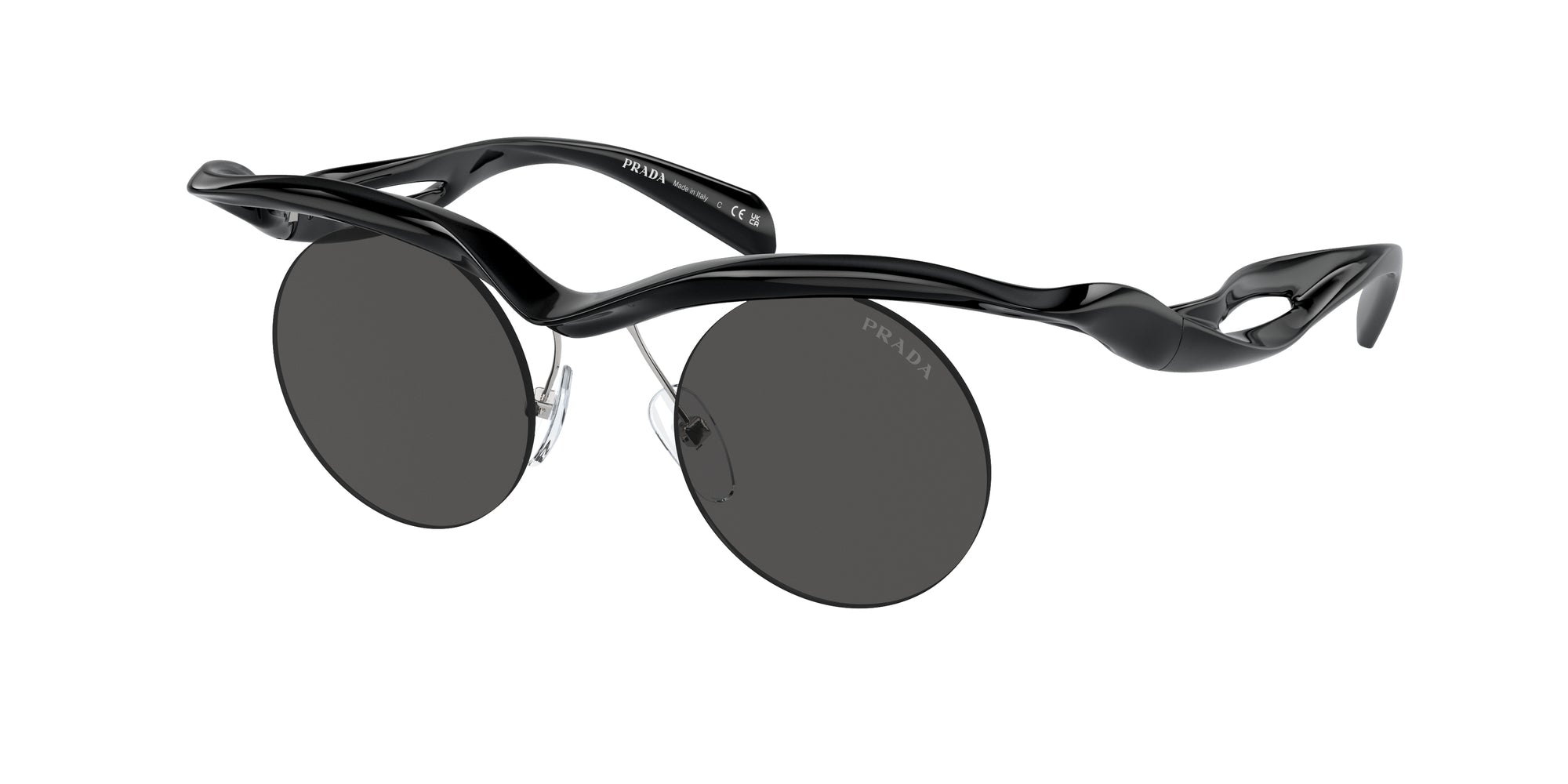 Prada Uomo Prada PR A18S 1AB5S0 Occhiali da sole Iniettato Nero Grigio Rotonda Normale Prada Uomo Prada PR A18S 1AB5S0 Occhiali da sole Iniettato Nero Grigio Rotonda Normale