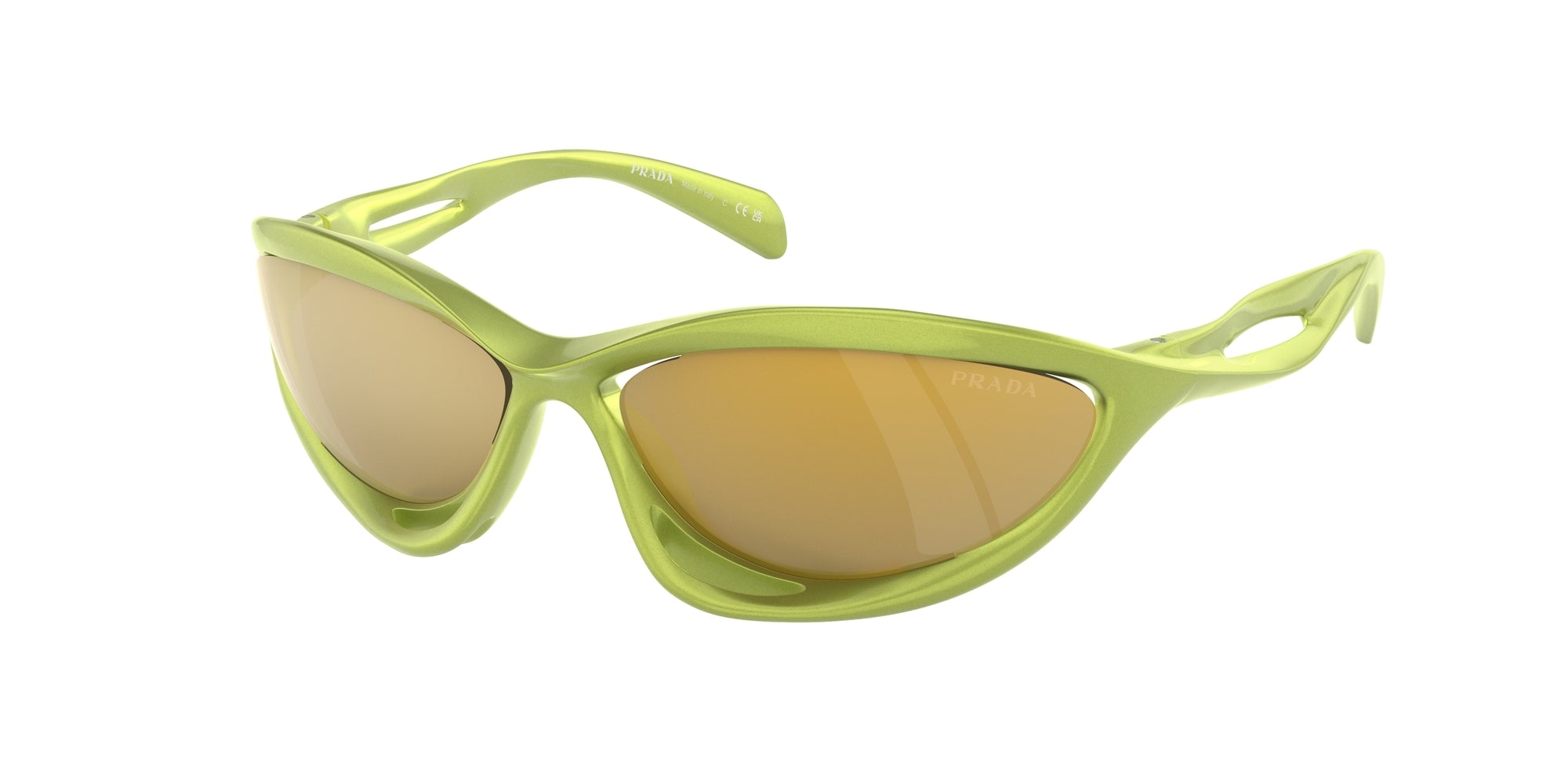 Prada Uomo Prada PR A26S 17V20H Occhiali da sole Iniettato Verde Marrone Cat Eye Normale Specchiato