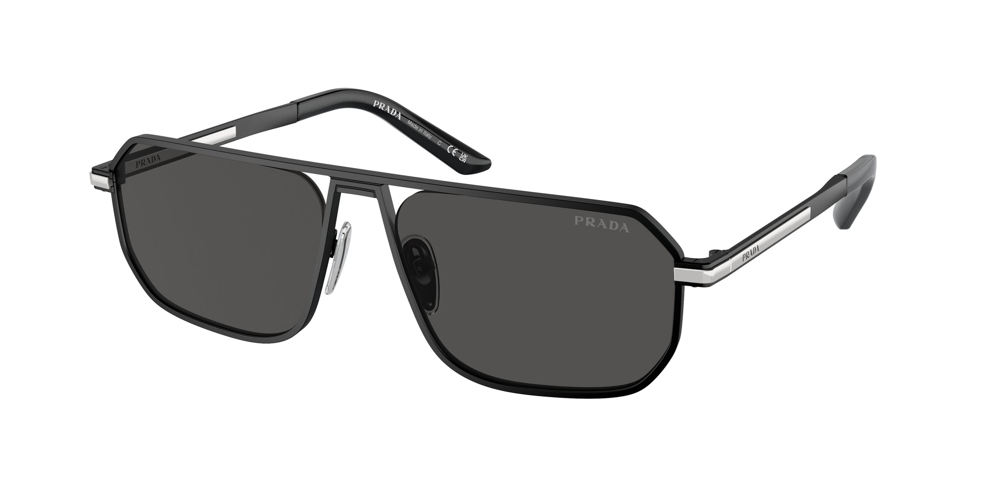 Prada Uomo Prada PR A53S 1BO5S0 Occhiali da sole Metallo Nero Grigio Pillow Normale
