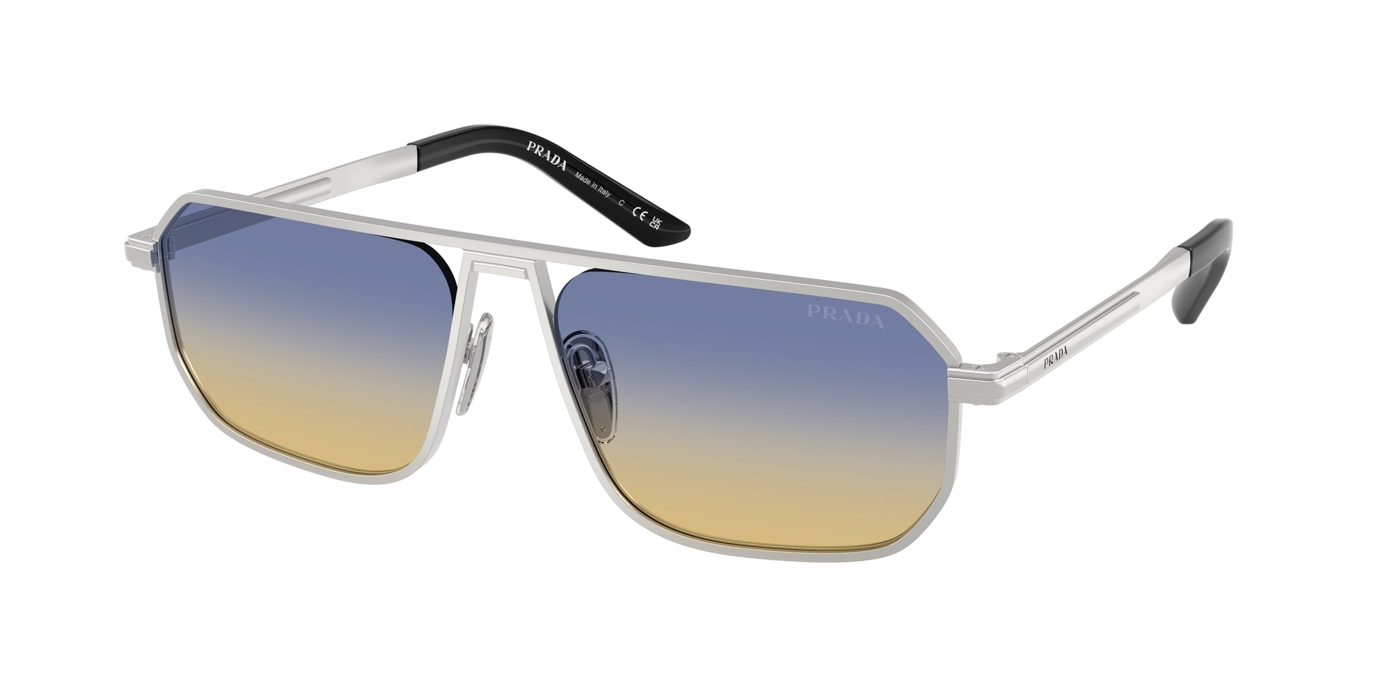 Prada Uomo Prada PR A53S 27506Z Occhiali da sole Acciaio Argento Giallo Pillow Normale