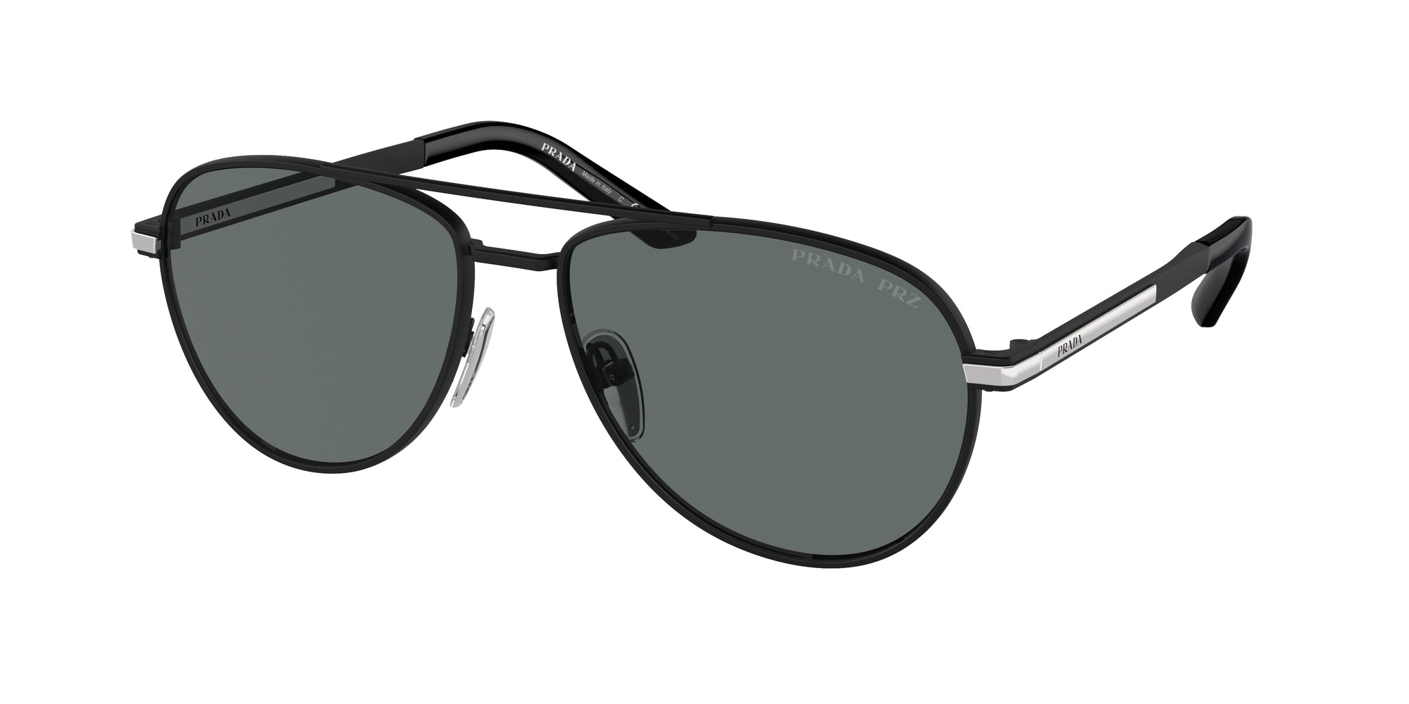 Prada Uomo Prada PR A54S 1BO5Z1 Occhiali da sole Metallo Nero Grigio Pilot Polarizzata