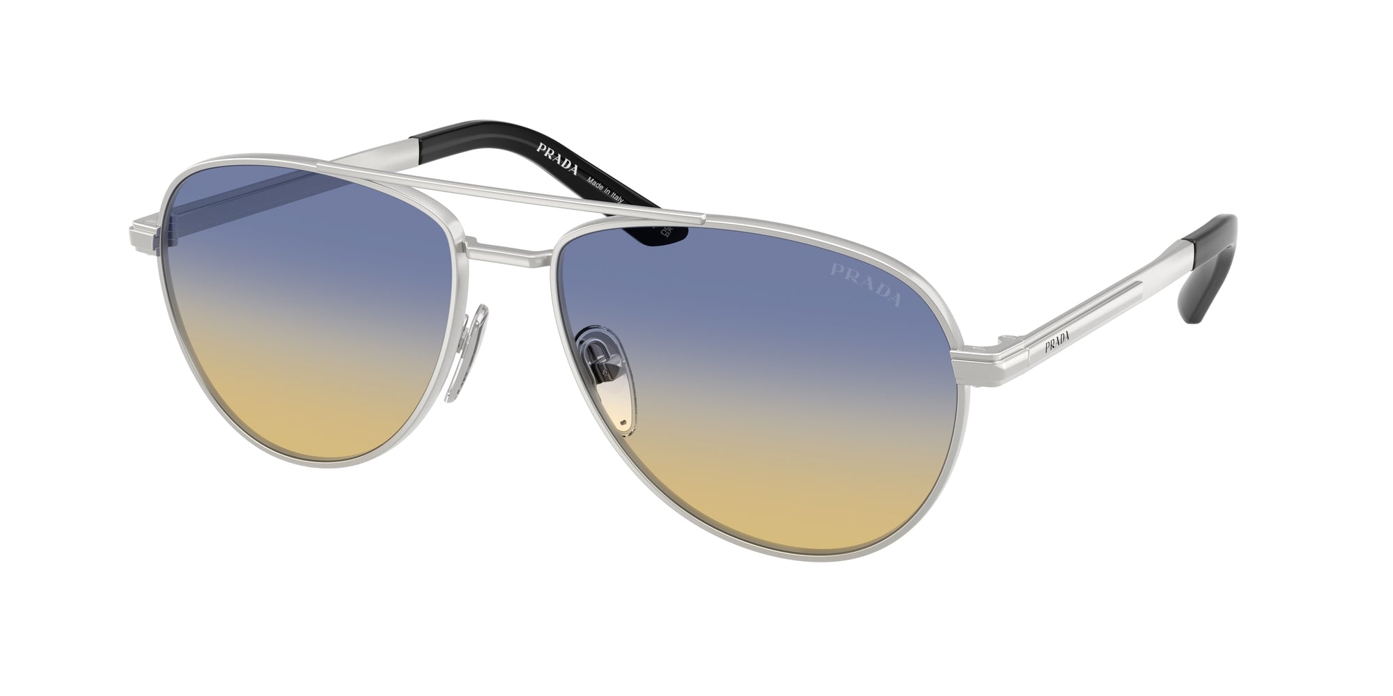 Prada Uomo Prada PR A54S 27506Z Occhiali da sole Metallo Argento Giallo Pilot Normale