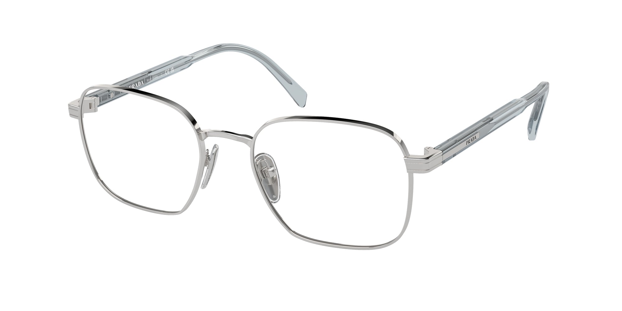Prada Uomo Prada PR A55V 16T1O1 Montature da vista Metallo Argento Trasparente Squadrata Normale