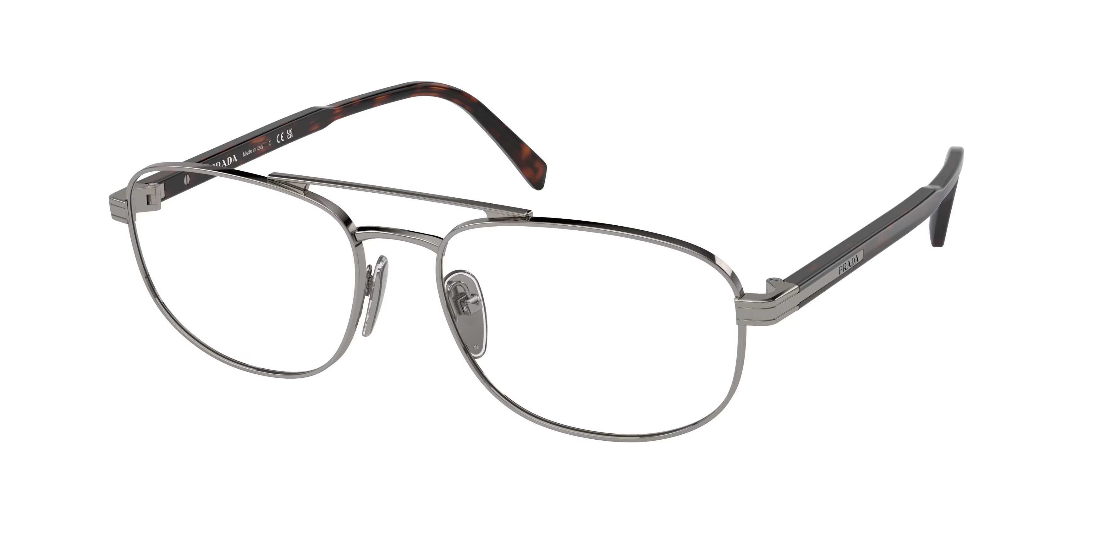 Prada Uomo Prada PR A56V 5AV1O1 Montature da vista Acciaio Grigio Rotonda Normale