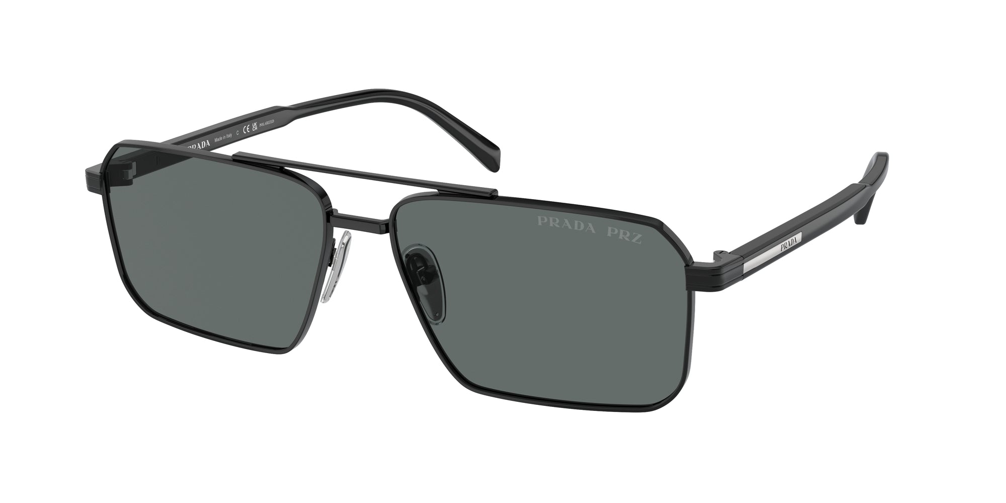 Prada Uomo Prada PR A57S 1AB5Z1 Occhiali da sole Acciaio Nero Grigio Squadrata Polarizzata