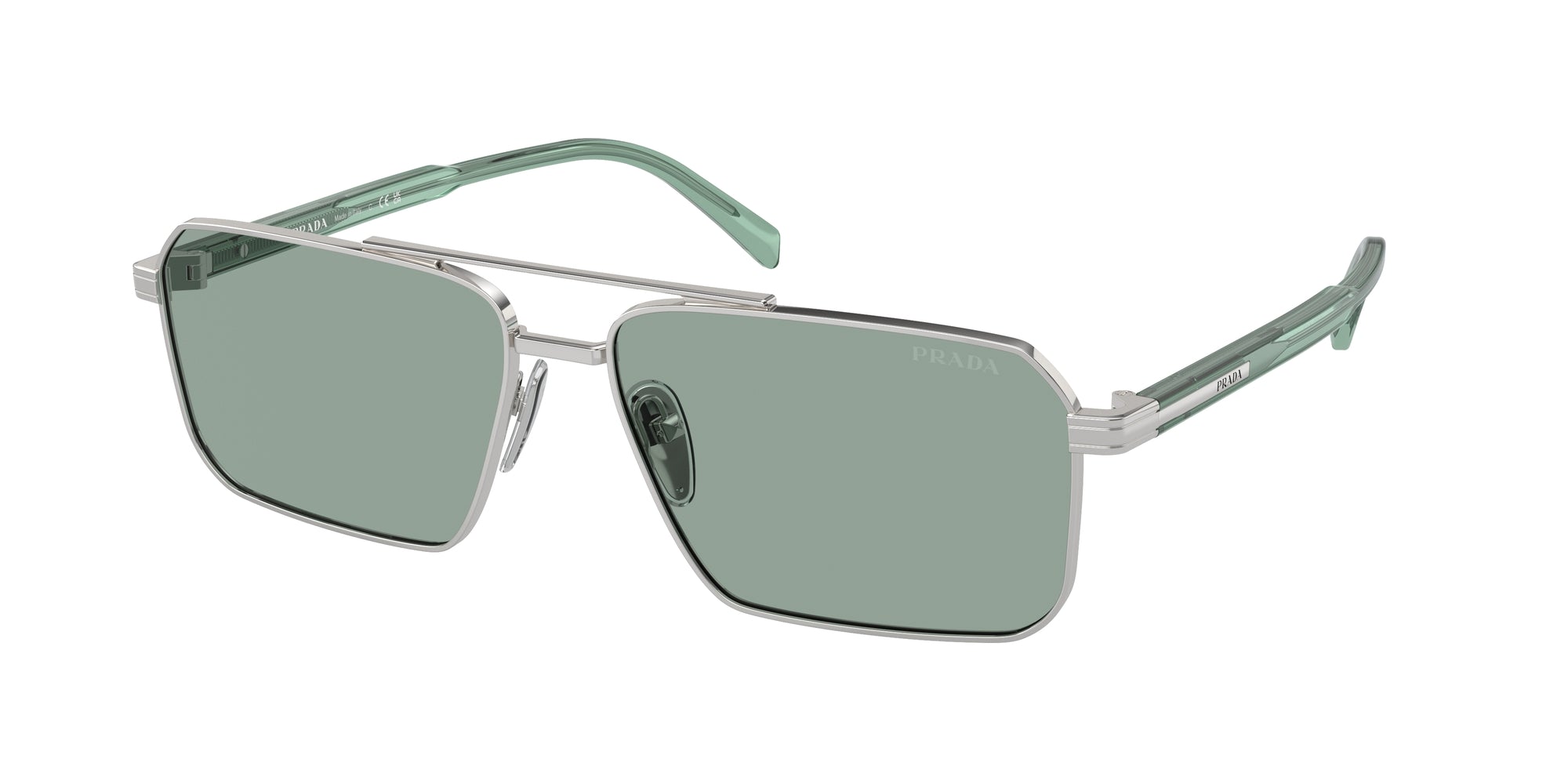 Prada Uomo Prada PR A57S 1BC10G Occhiali da sole Acciaio Argento Verde Squadrata Normale
