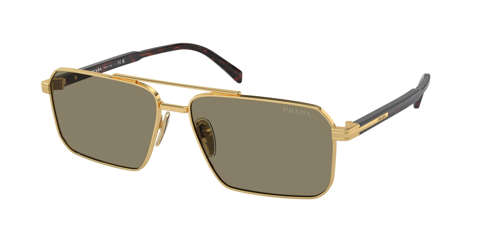 Prada Uomo Prada PR A57S 5AK90F Occhiali da sole Acciaio Oro Marrone Squadrata Normale Prada Uomo Prada PR A57S 5AK90F Occhiali da sole Acciaio Oro Marrone Squadrata Normale