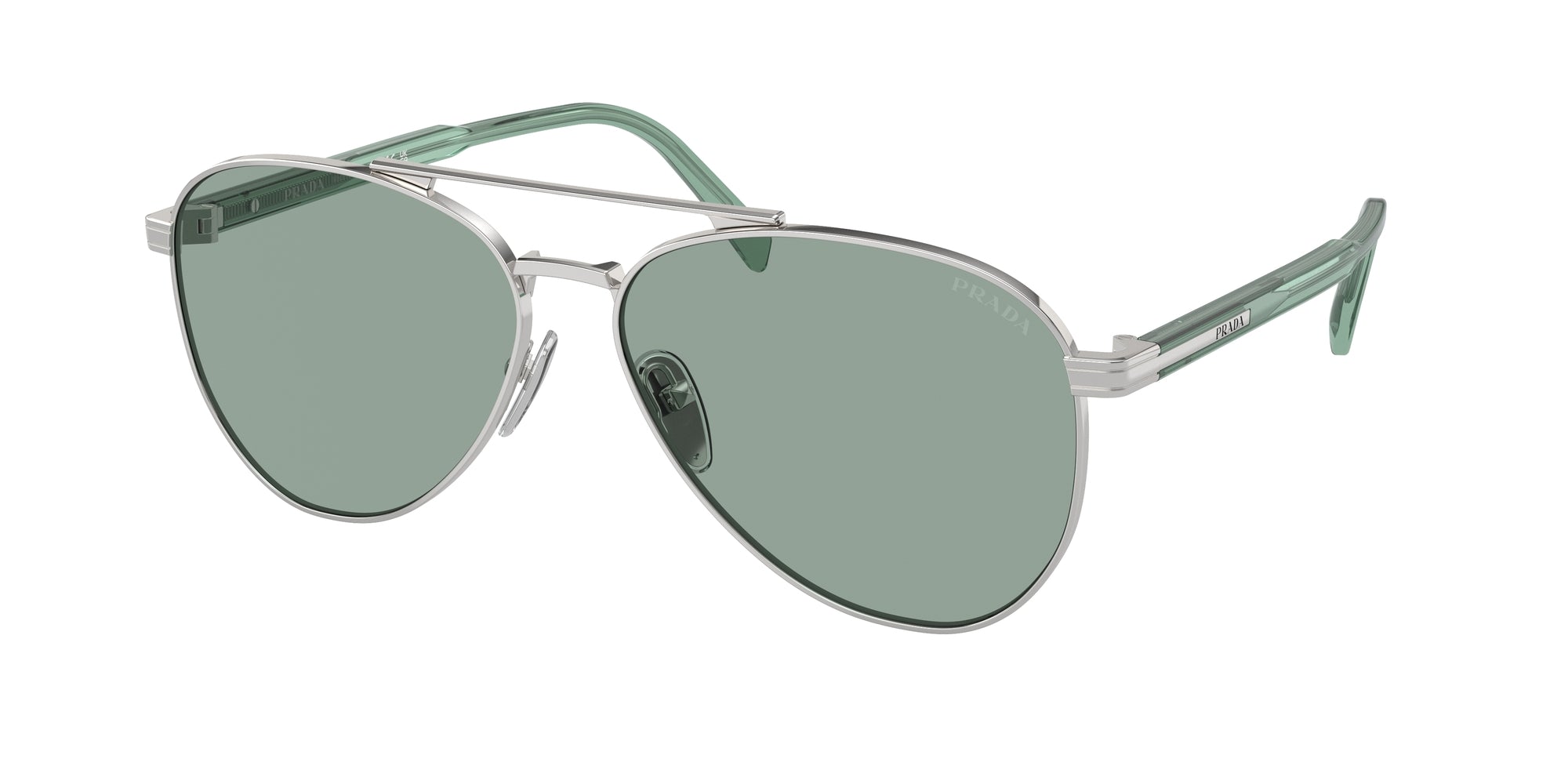 Prada Uomo Prada PR A58S 1BC10G Occhiali da sole Acciaio Argento Verde Pilot Normale
