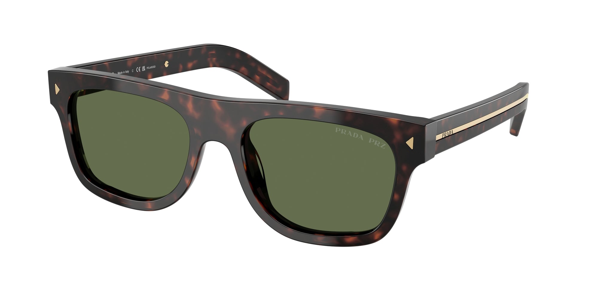 Prada Uomo Prada PR B12S 17N20G Occhiali da sole Acetato Tartaruga Verde Pillow Polarizzata