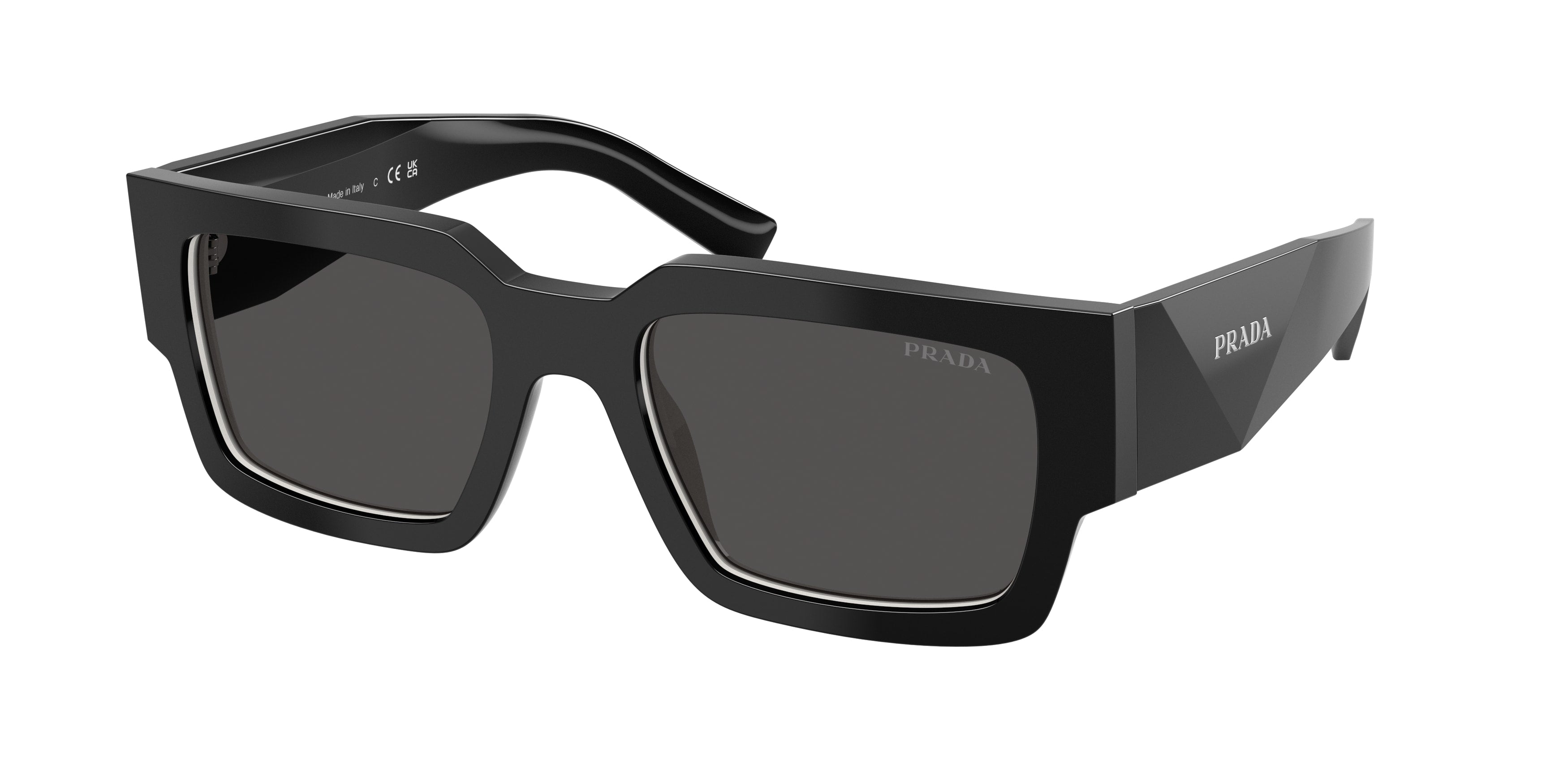 Prada Uomo Prada PR B17S 16K08Z Occhiali da sole Acetato Nero Grigio Squadrata Normale