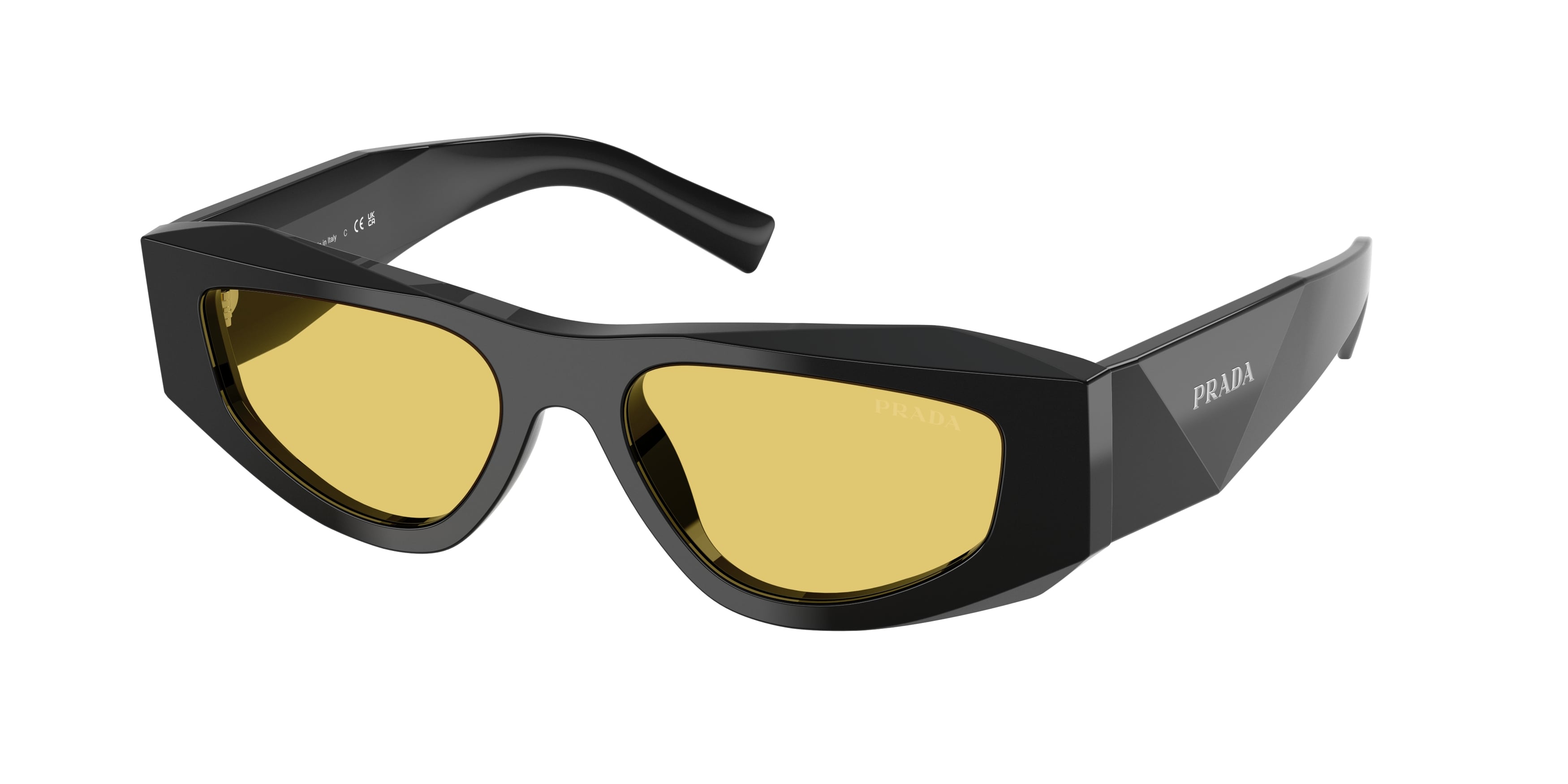Prada Uomo Prada PR B19S 16K455 Occhiali da sole Acetato Nero Giallo Pillow Normale Prada Uomo Prada PR B19S 16K455 Occhiali da sole Acetato Nero Giallo Pillow Normale