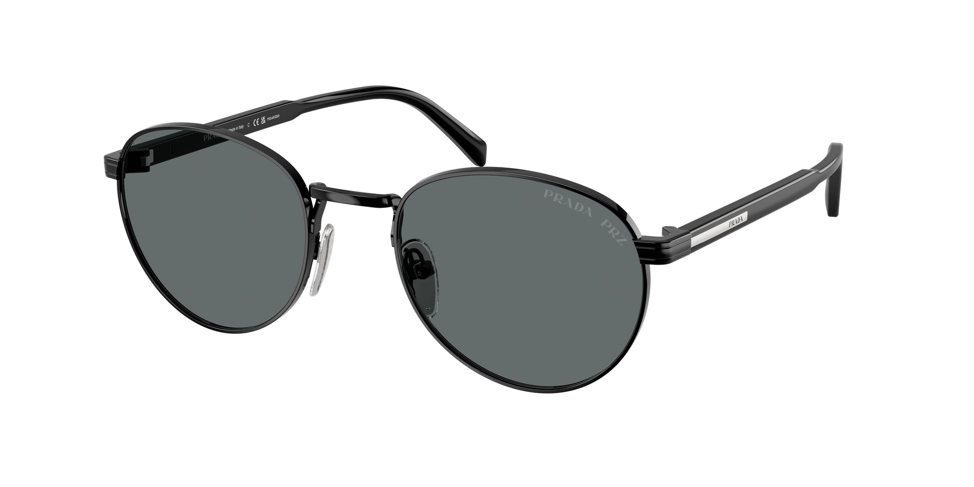 Prada Uomo Prada PR B51S 1AB5Z1 Occhiali da sole Metallo Nero Grigio Rotonda Polarizzata