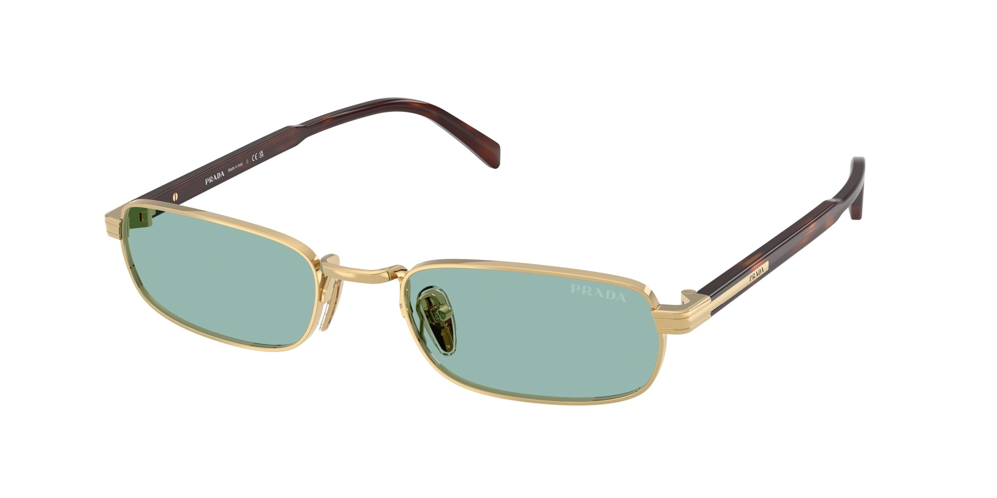 Prada Uomo Prada PR B54S 5AK40K Occhiali da sole Metallo Oro Verde Squadrata Normale