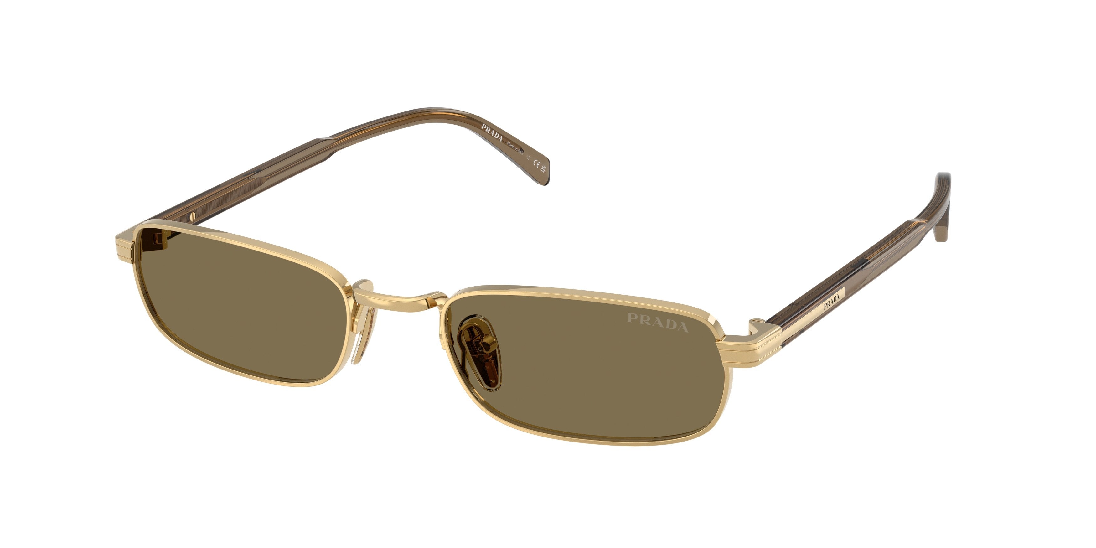 Prada Uomo Prada PR B54S 5AK90F Occhiali da sole Metallo Oro Marrone Squadrata Normale Prada Uomo Prada PR B54S 5AK90F Occhiali da sole Metallo Oro Marrone Squadrata Normale