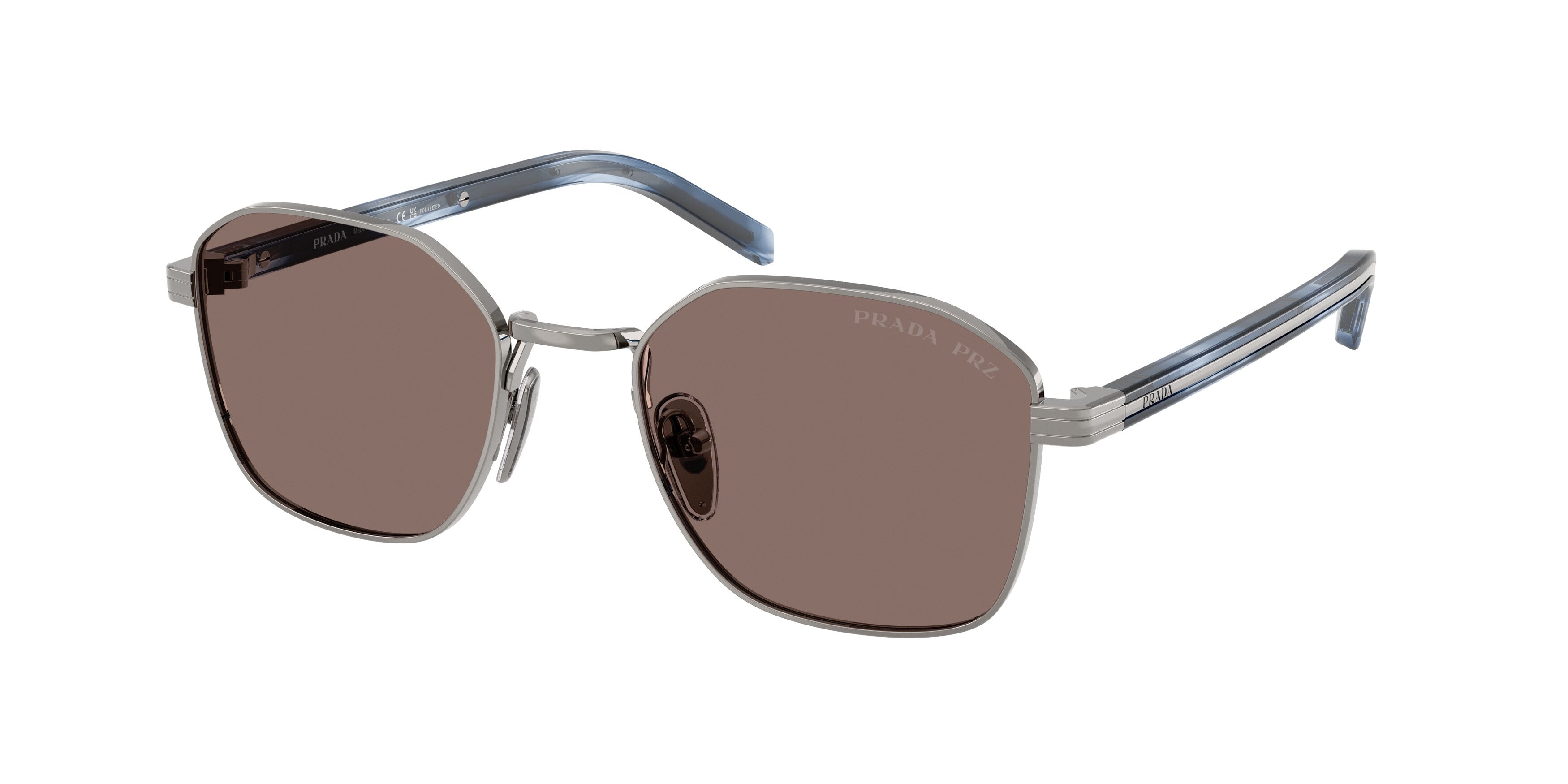 Prada Uomo Prada PR C50S 5AV05C Occhiali da sole Acciaio Grigio Marrone Squadrata Polarizzata