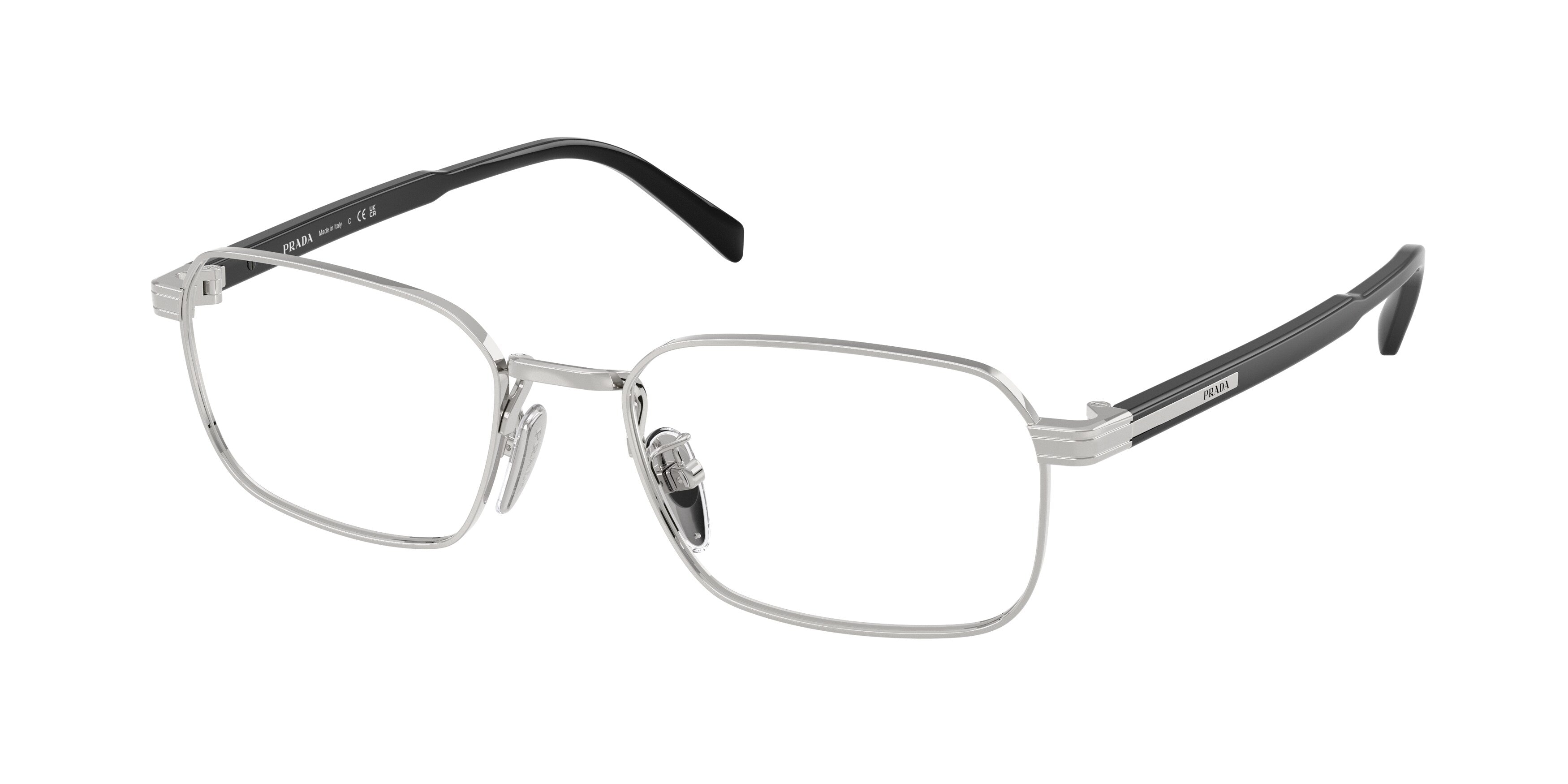 Prada Uomo Prada PR C50VD 1BC1O1 Montature da vista Metallo Argento Pillow Normale Prada Uomo Prada PR C50VD 1BC1O1 Montature da vista Metallo Argento Pillow Normale