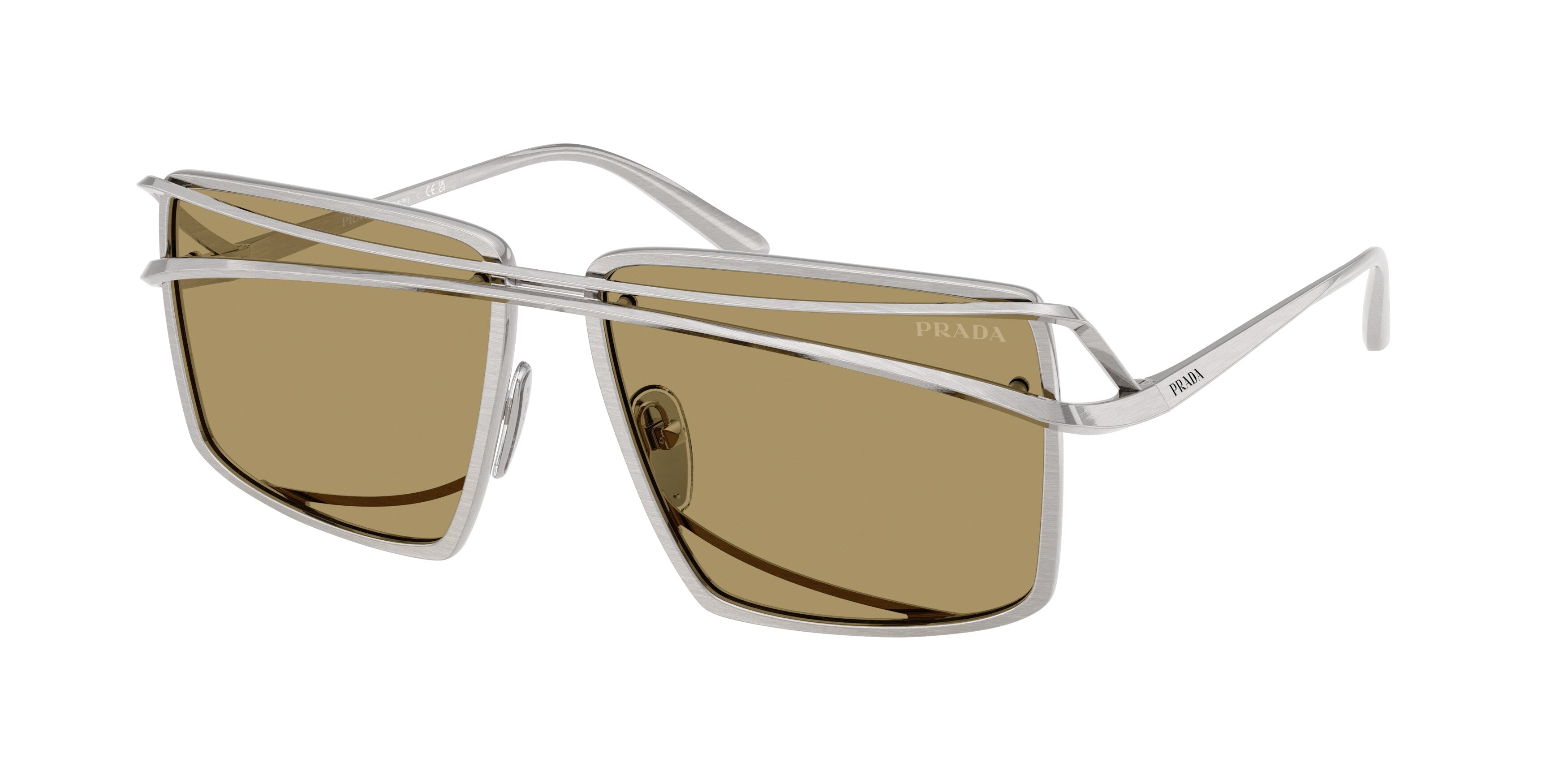 Prada Uomo Prada PR C55S 28C70G Occhiali da sole Metallo Argento Verde Geometrica Normale