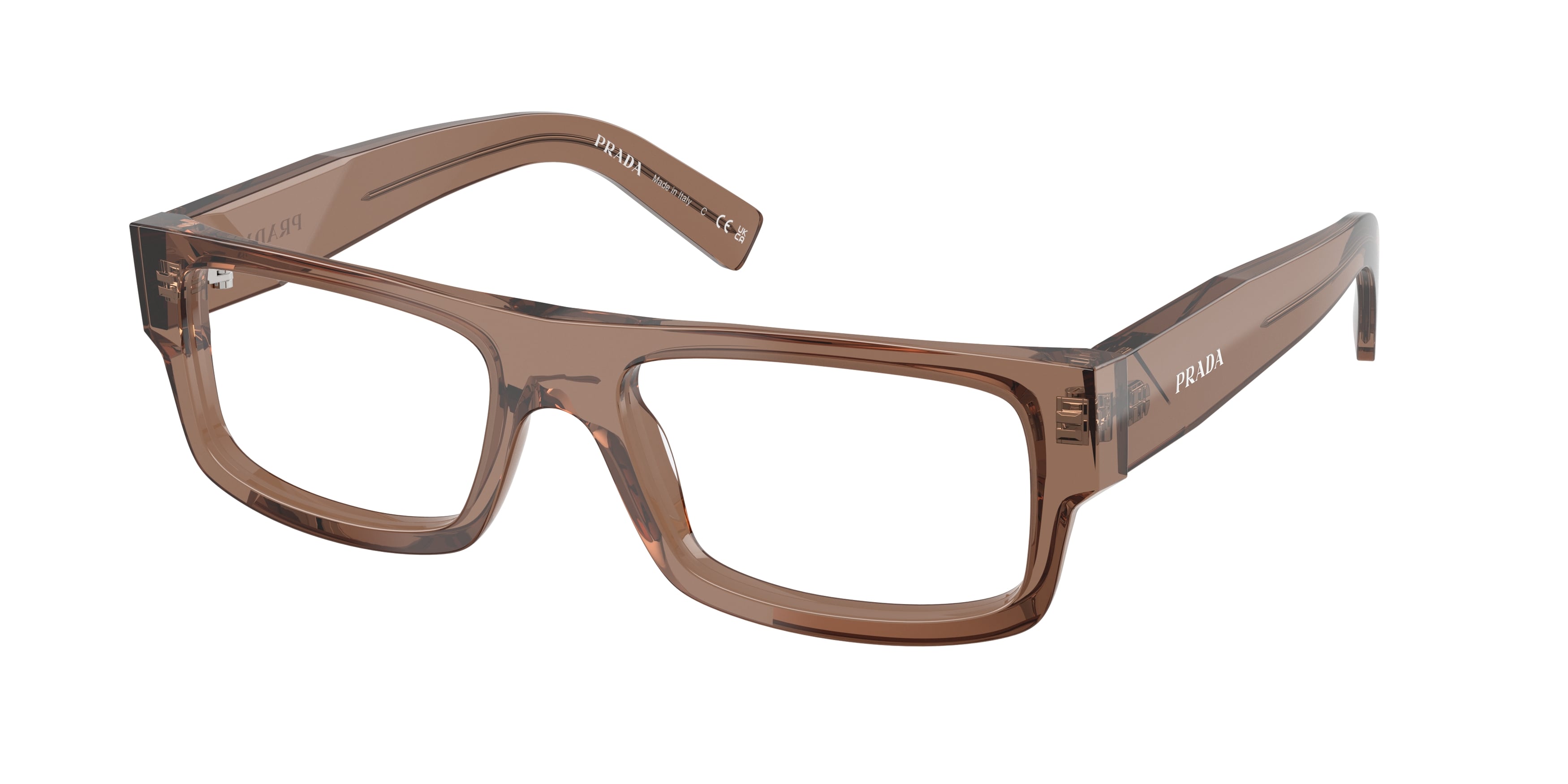 Prada Uomo Prada PR D06V 28I1O1 Montature da vista Acetato Marrone Trasparente Squadrata Normale