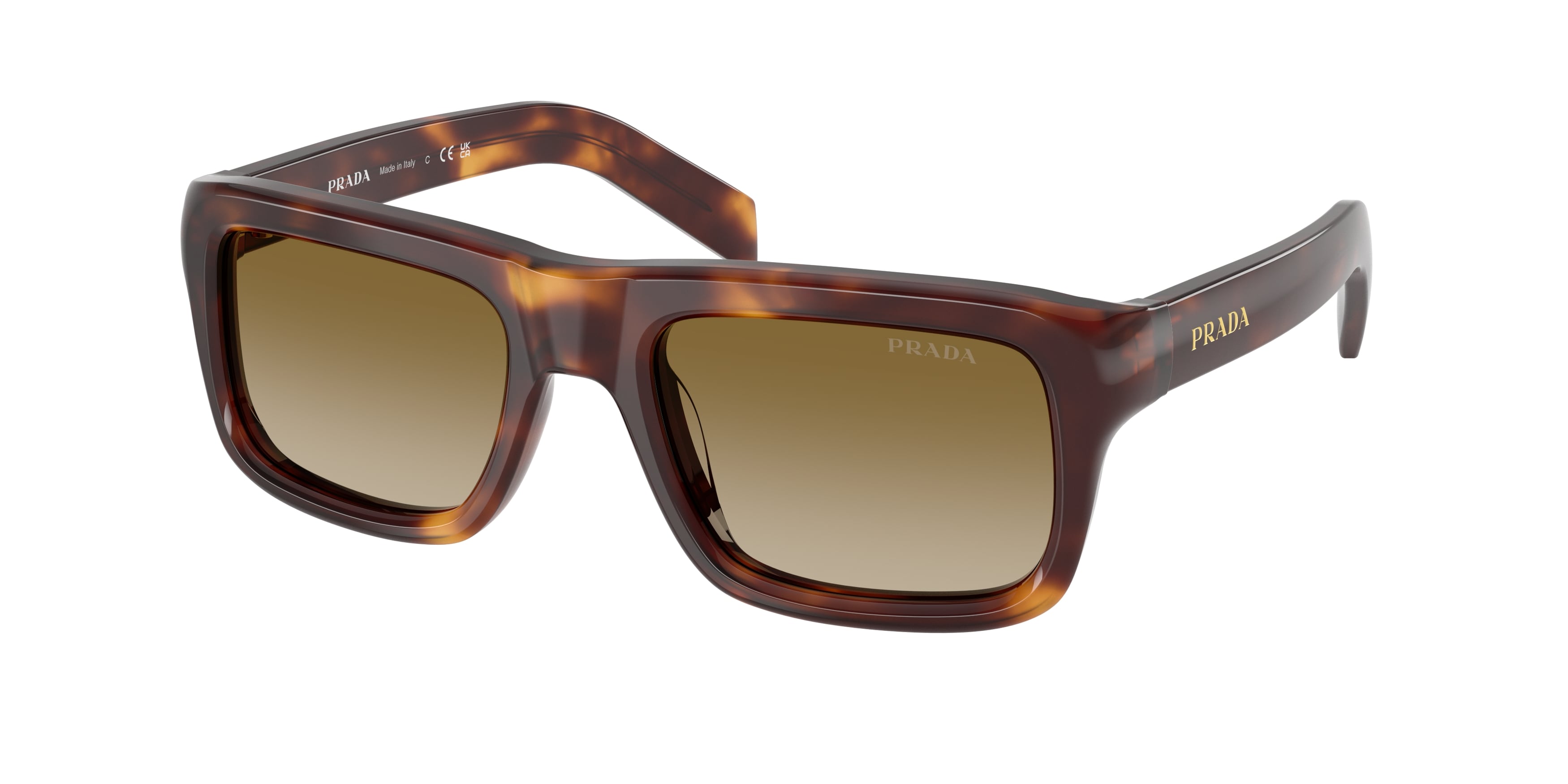 Prada Uomo Prada PR D11S 15W20U Occhiali da sole Acetato Tartaruga Marrone Squadrata Normale Sfumato