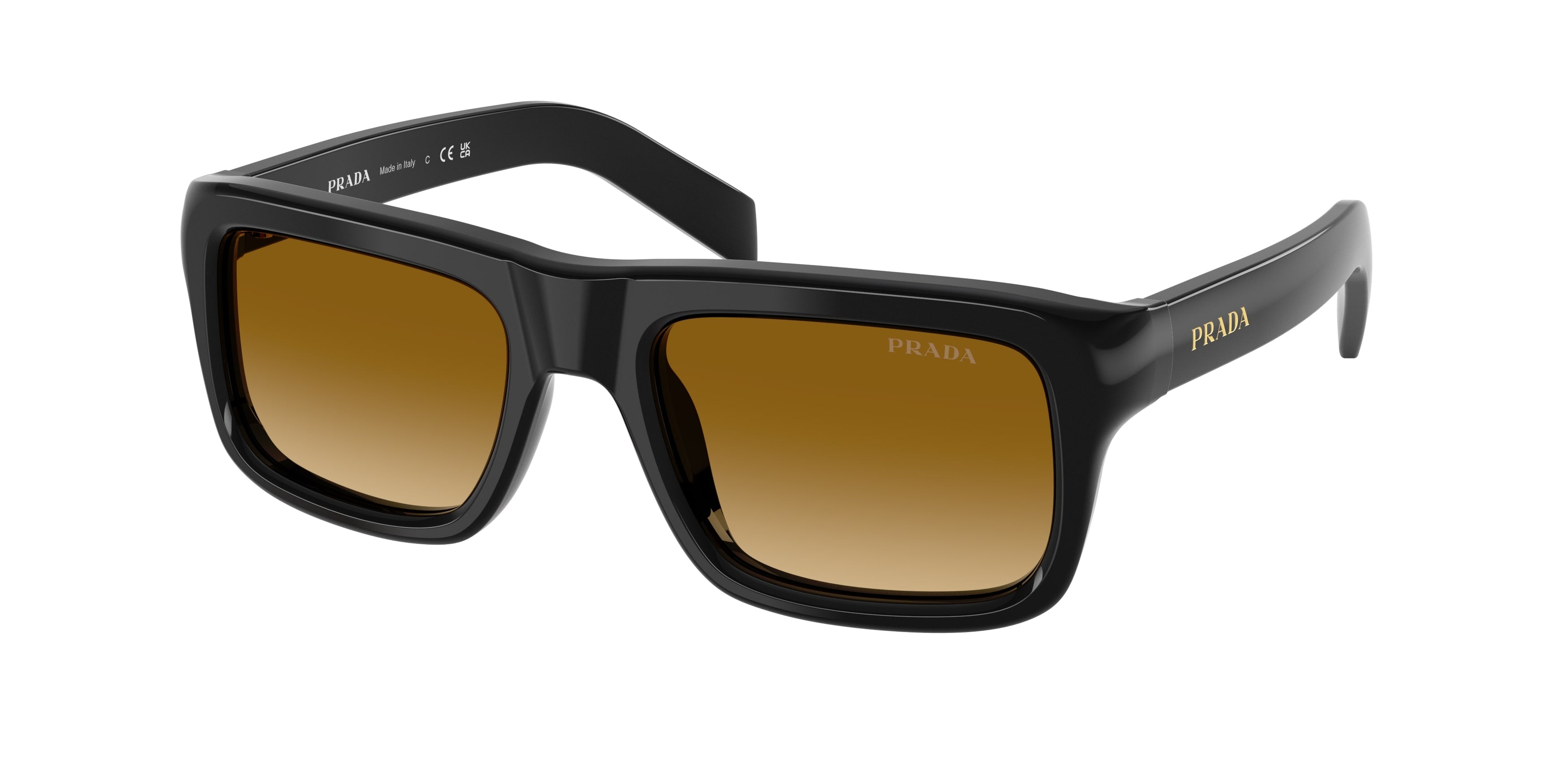 Prada Uomo Prada PR D11S 16K10X Occhiali da sole Acetato Nero Giallo Squadrata Normale Sfumato