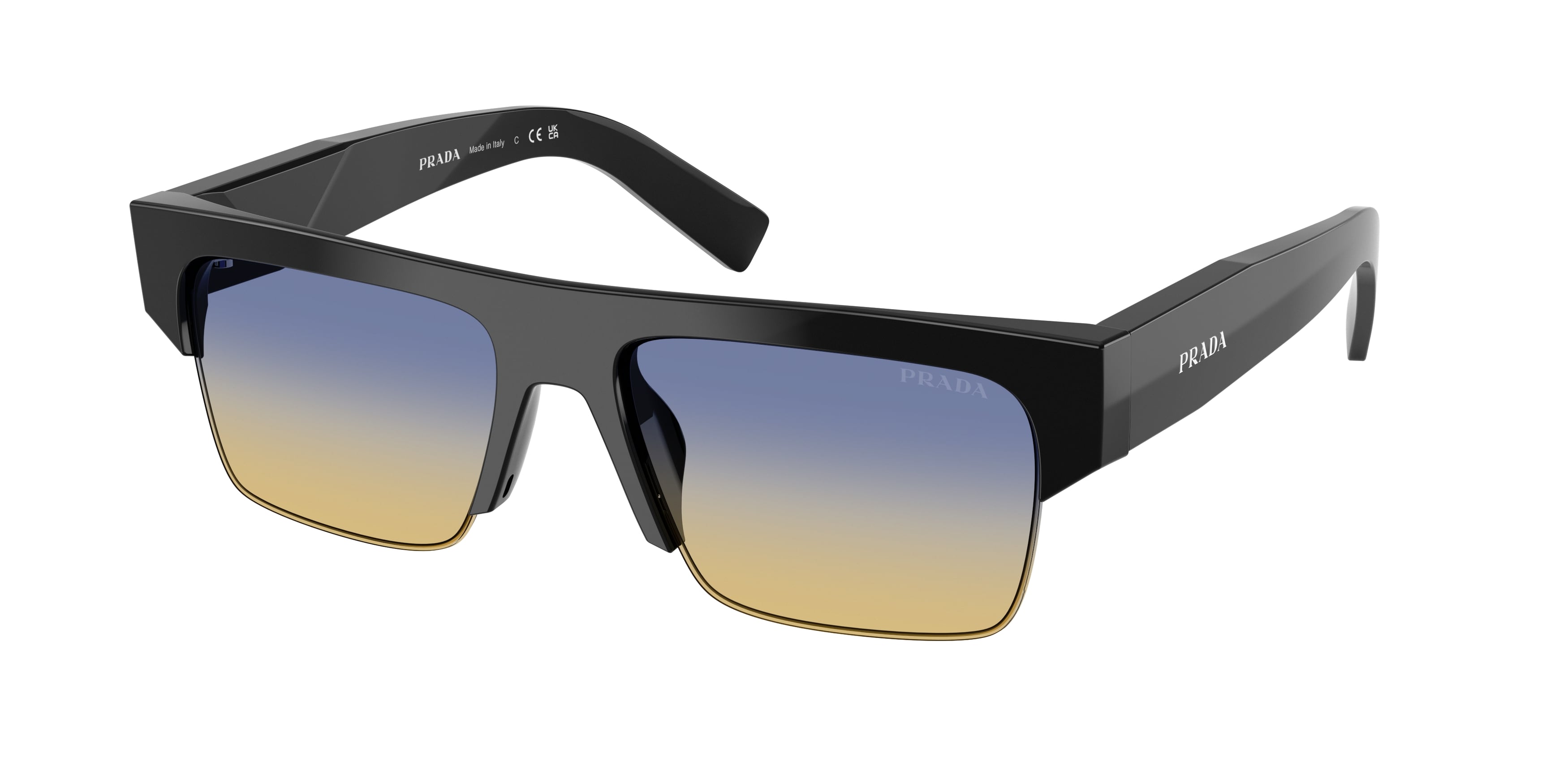 Prada Uomo Prada PR D12SU 16K50E Occhiali da sole Acetato Nero Giallo Squadrata Normale Prada Uomo Prada PR D12SU 16K50E Occhiali da sole Acetato Nero Giallo Squadrata Normale